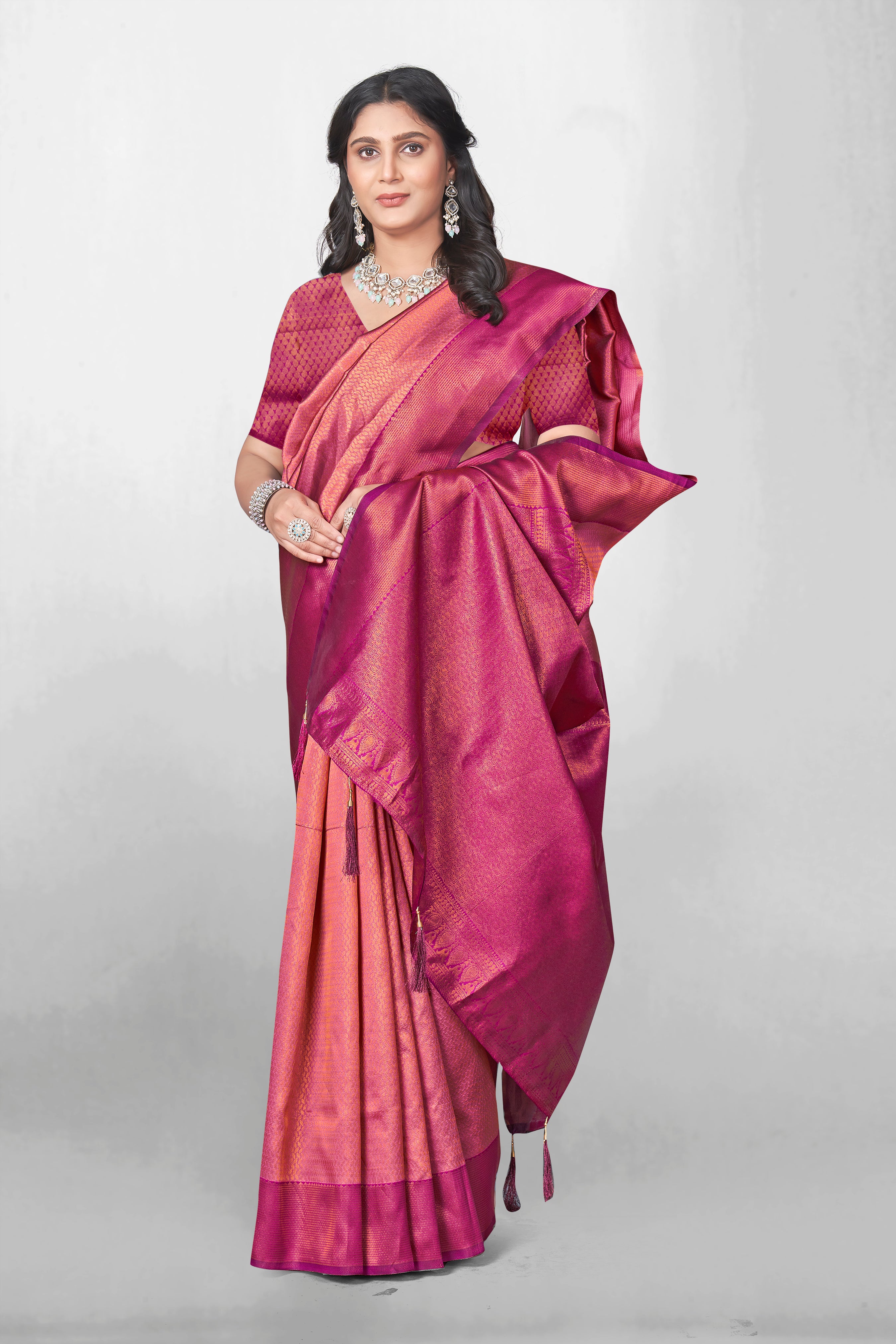 Pink Woven Kanjivaram Silk Fancy Saree