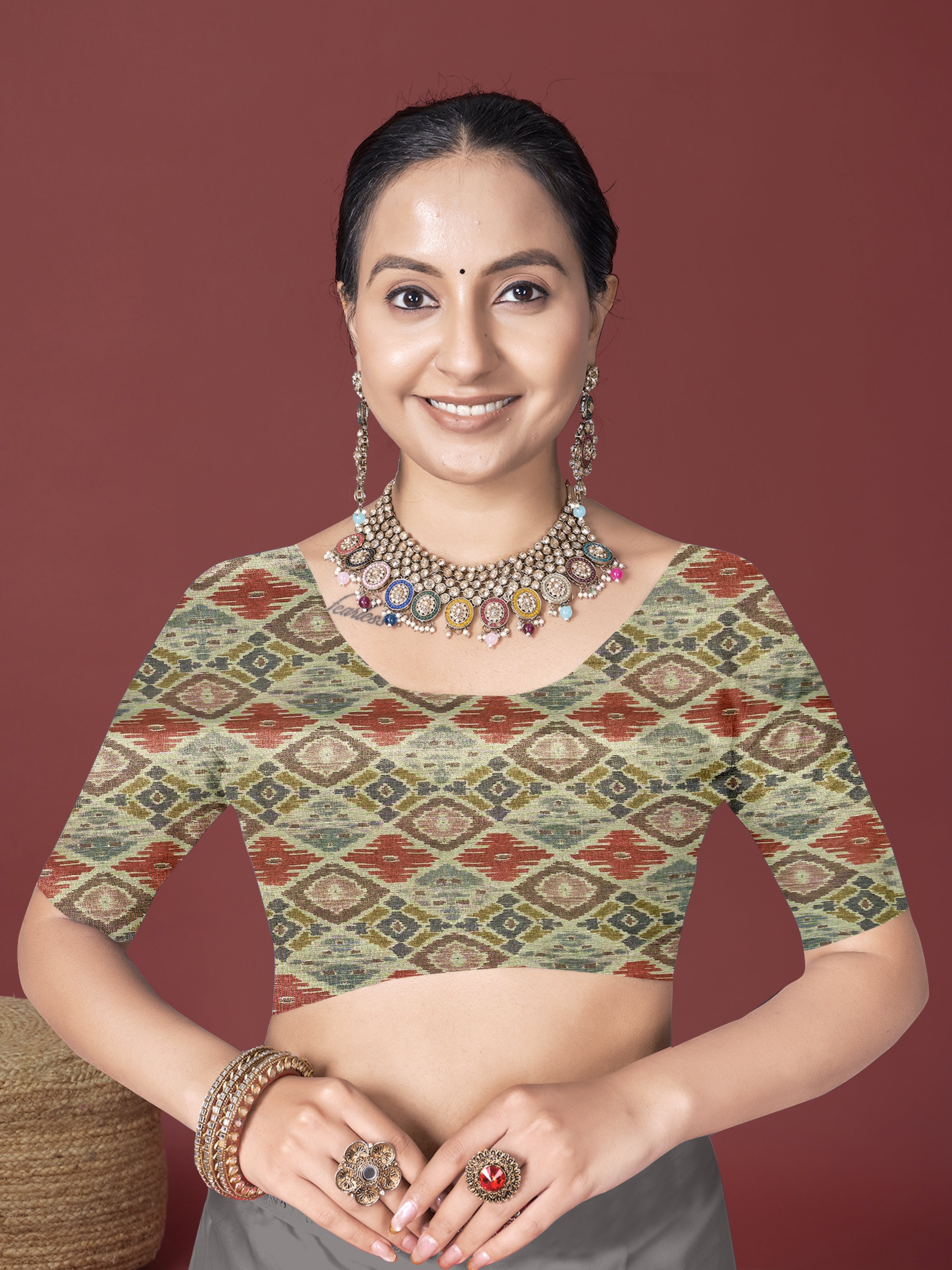 Green Kalamkari Srikalahasti style Ikat Digital Saree