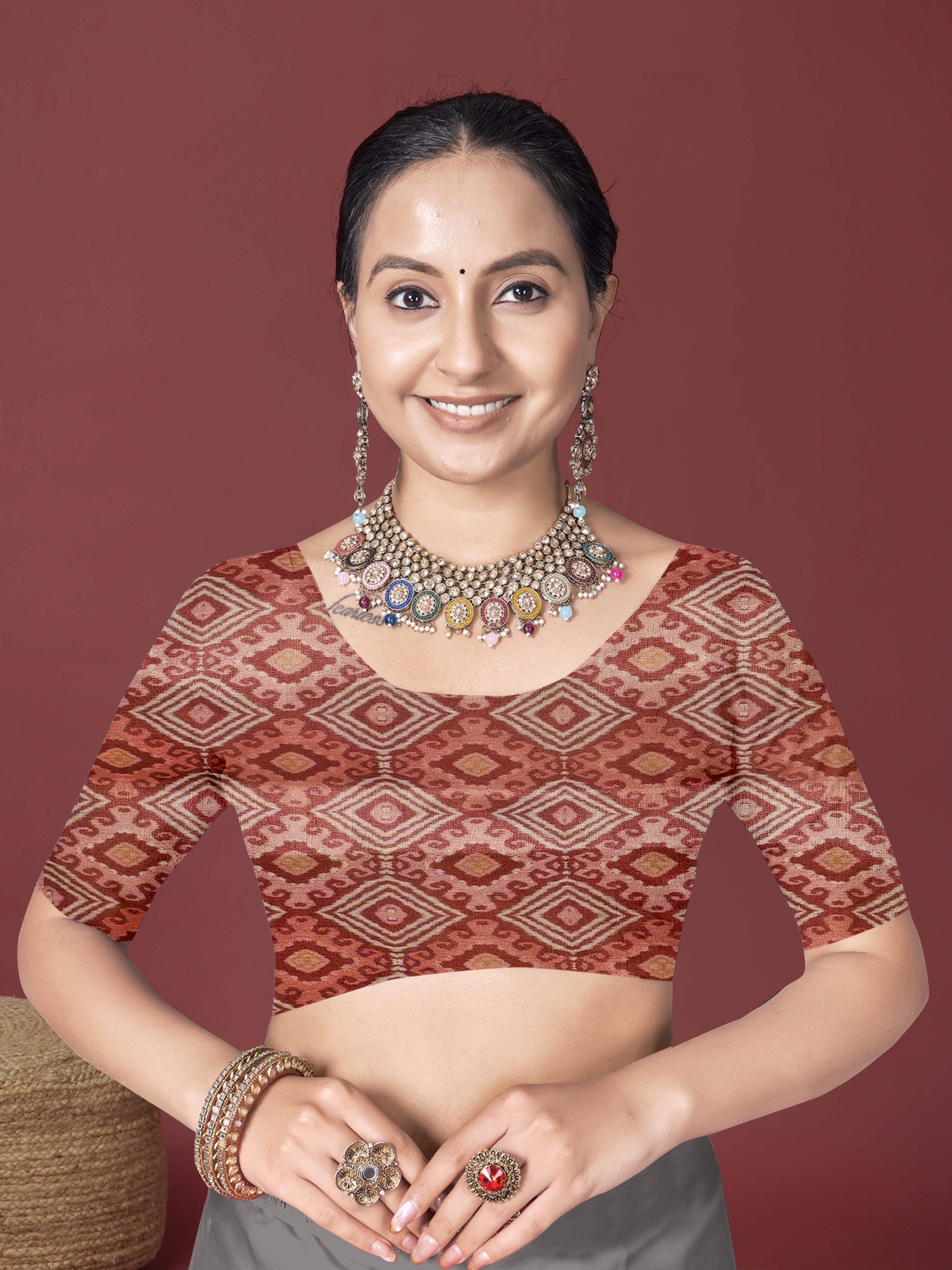 Pink Kalamkari style  Digital Saree