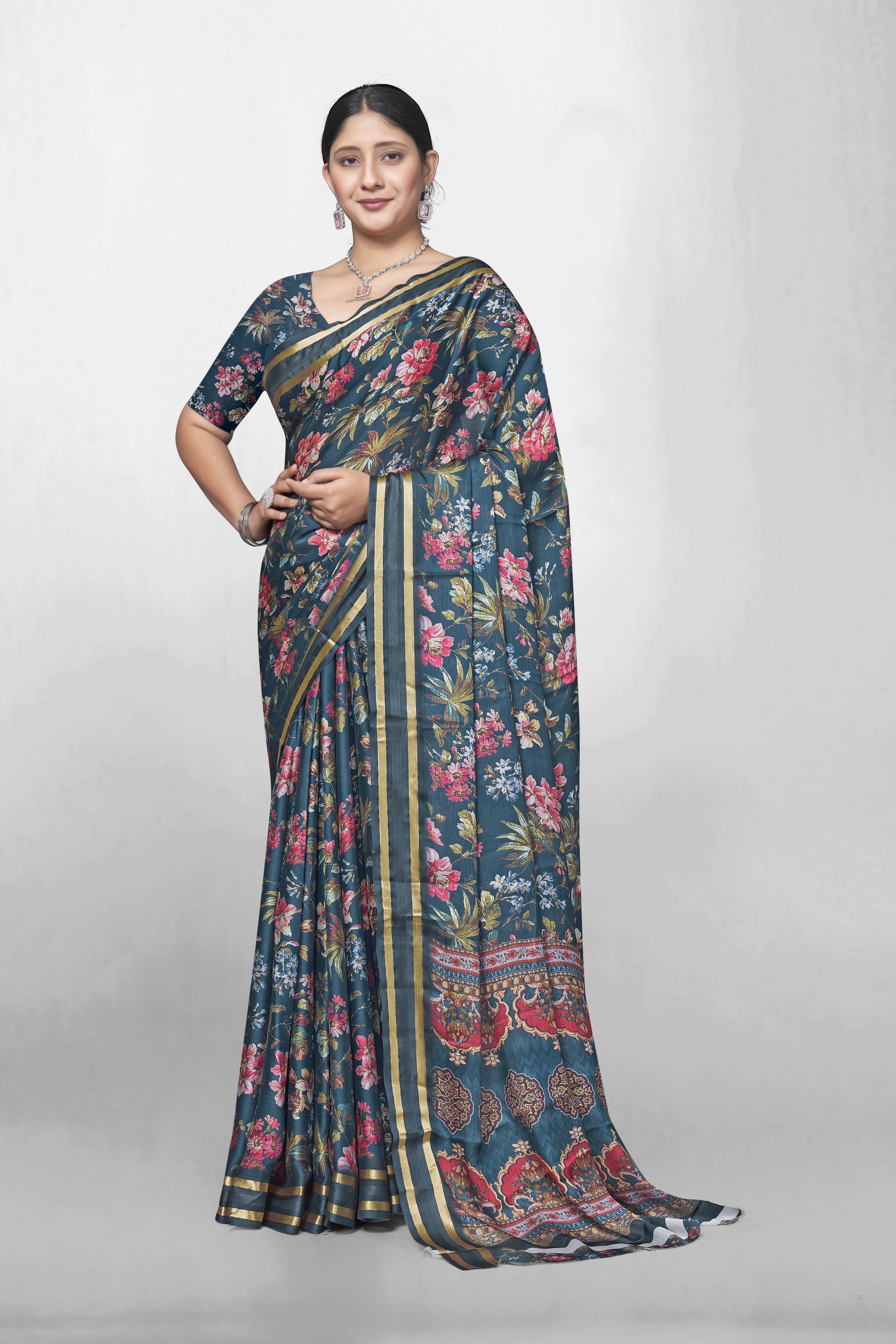 Midnight Garden Patterned Saree
