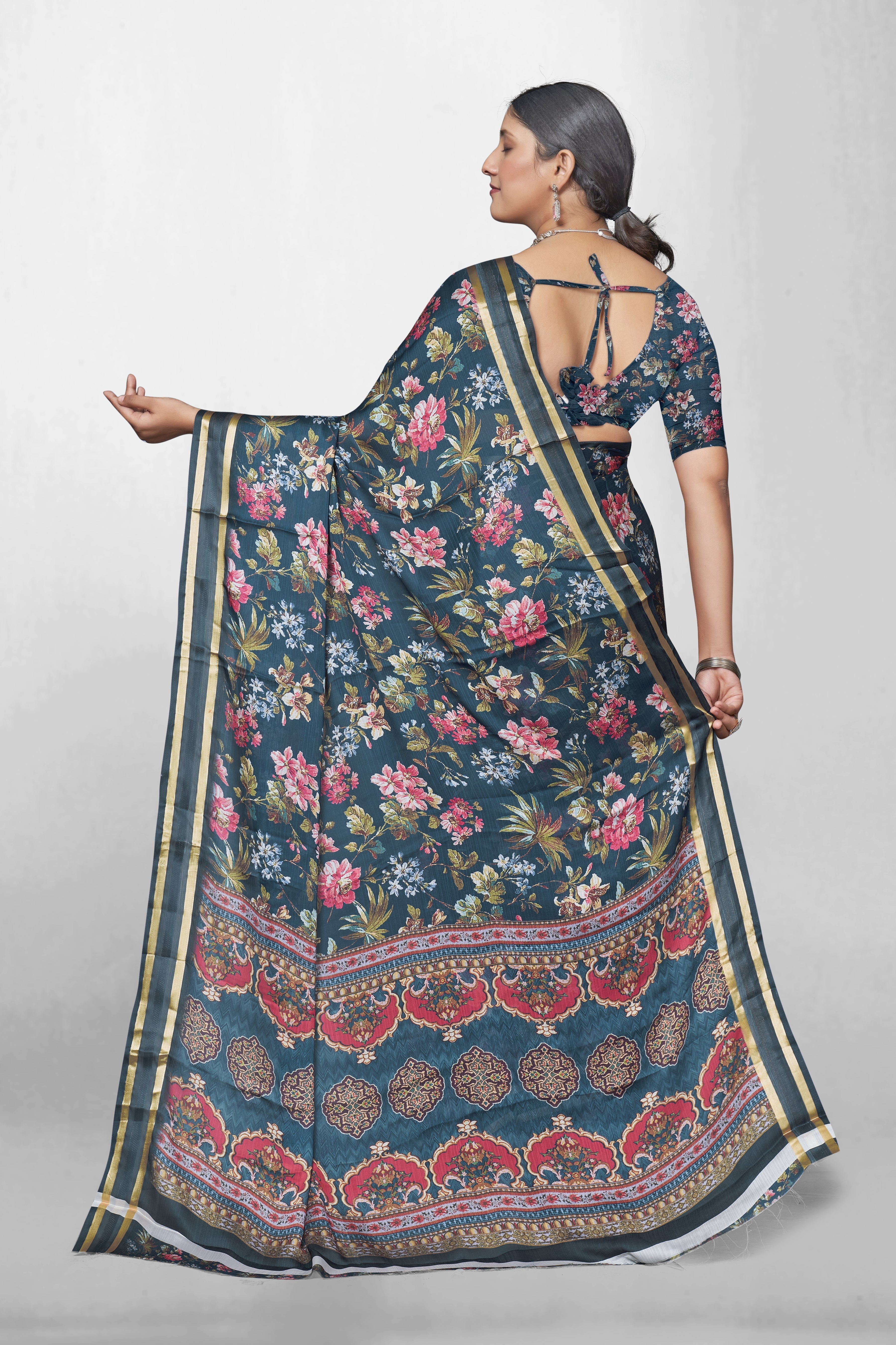 Midnight Garden Patterned Saree