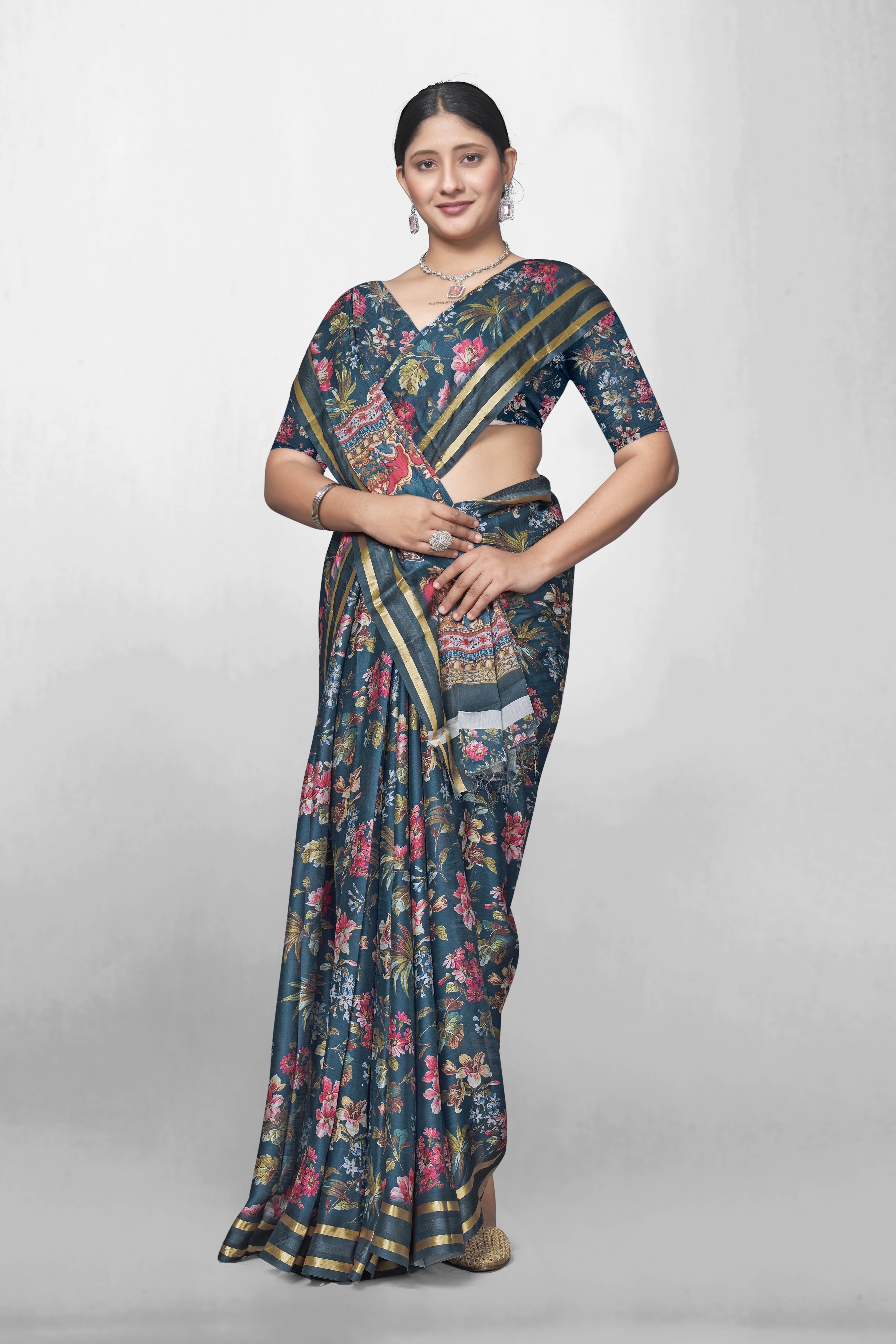 Midnight Garden Patterned Saree