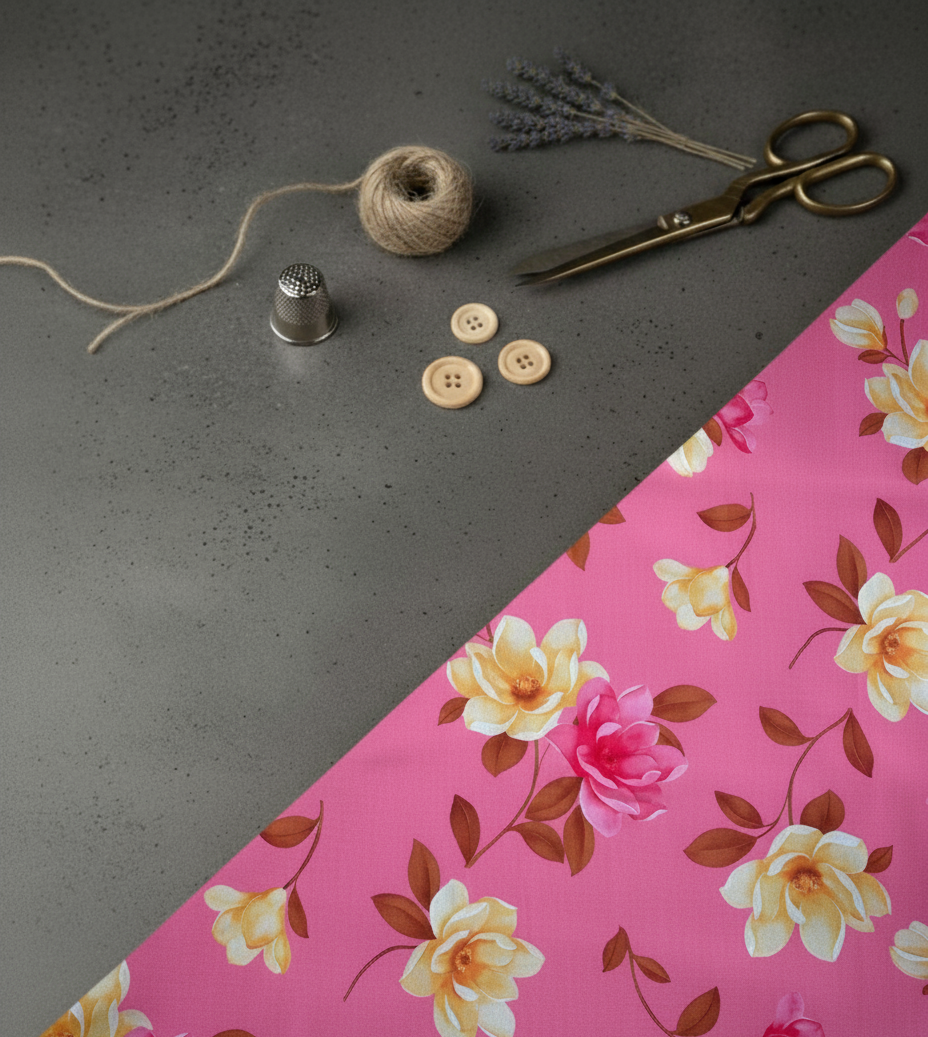 Poly-Muslin Blend - Floral Light Pink Digitally Printed Muslin