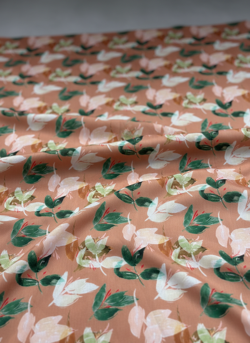 Poly-Muslin Tropical Earthly Beige Digitally Printed Muslin