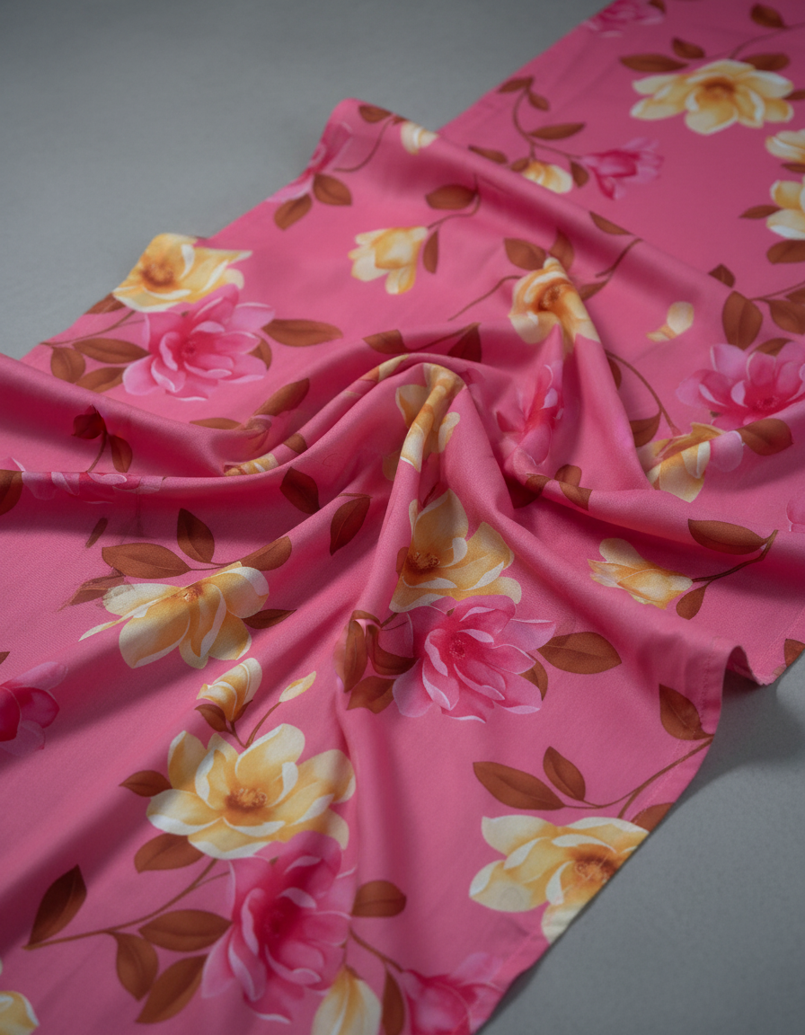 Poly-Muslin Blend - Floral Light Pink Digitally Printed Muslin