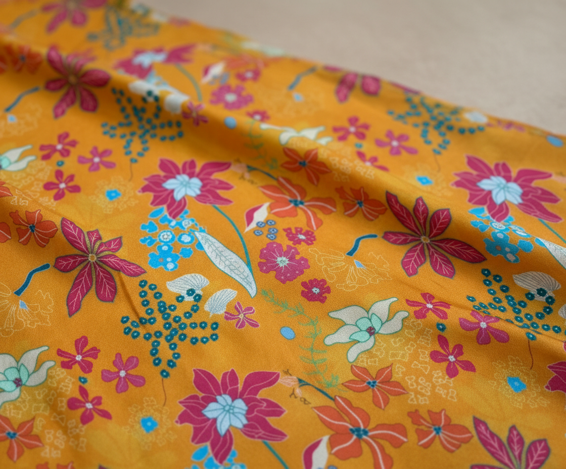 Pure Viscose Chiffon - Floral Yellow Digitally Printed