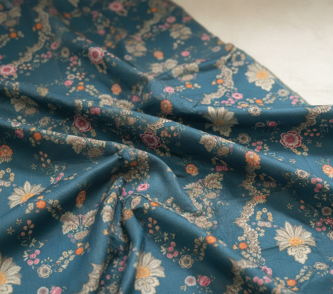 Pure Tissue Silk Flower Vase Deep Blue Digitally Printed Pure Tissue Silk