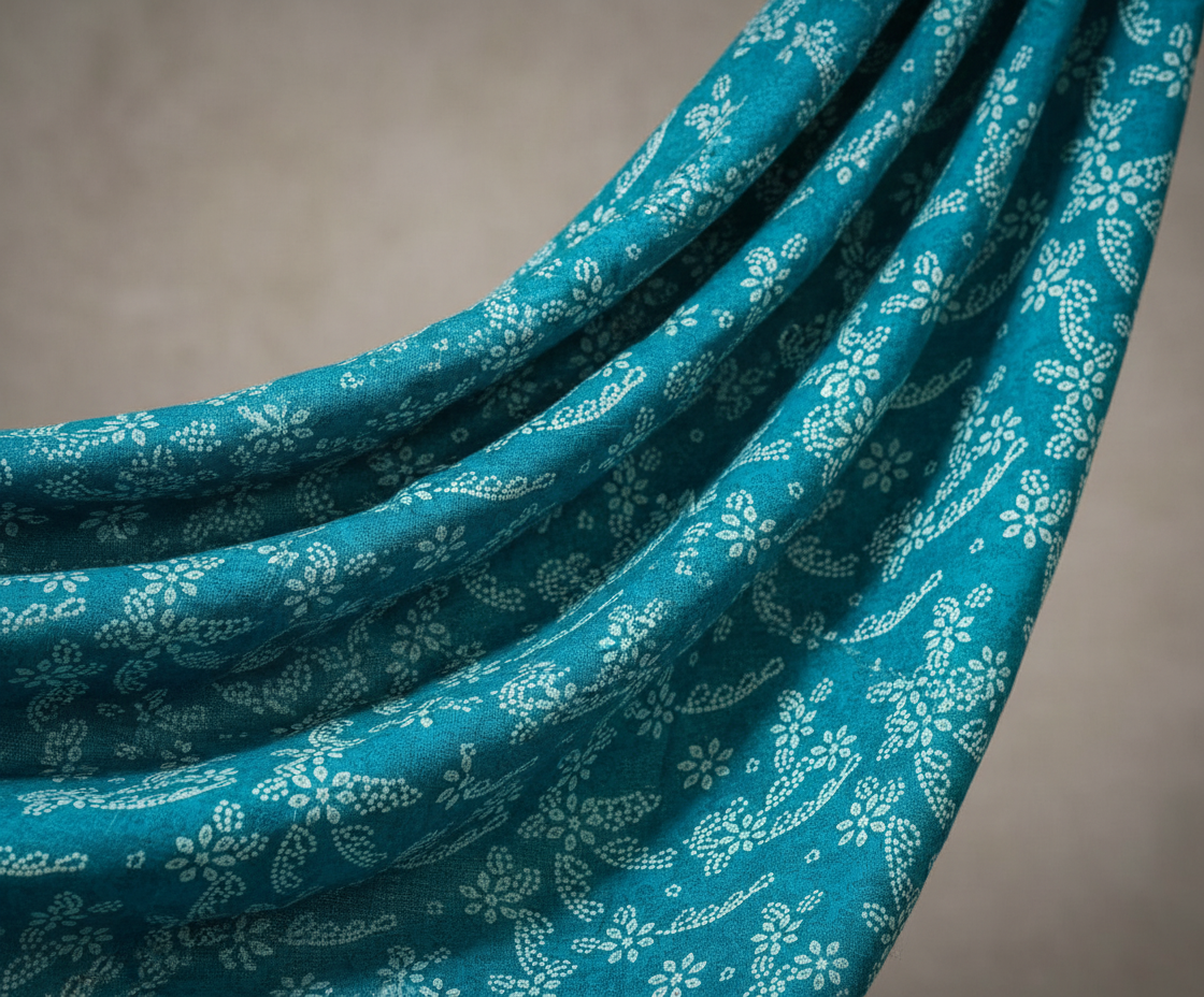 Pure Viscose Chiffon Bandhani Petals Teal Blue Digitally Printed Pure Chinnon Chiffon