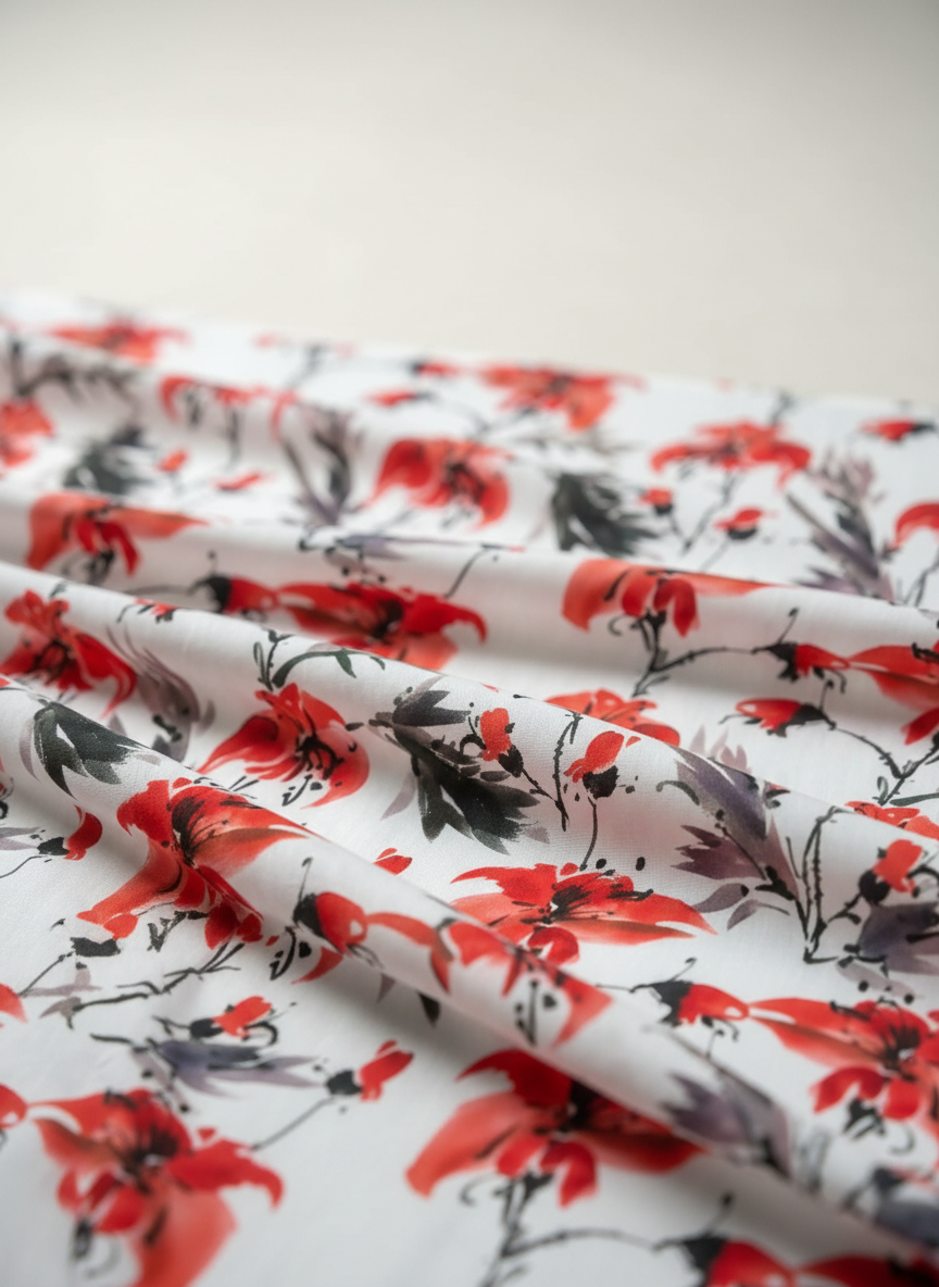 Poly-Muslin Tropical Dust White Digitally Printed Muslin