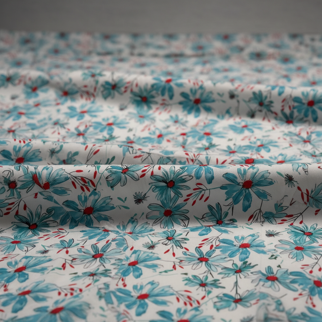 Poly-Muslin Flowers and Shades of Blue Digitally Printed Muslin