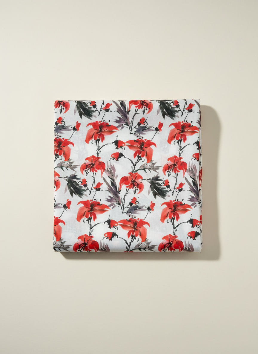 Poly-Muslin Tropical Dust White Digitally Printed Muslin