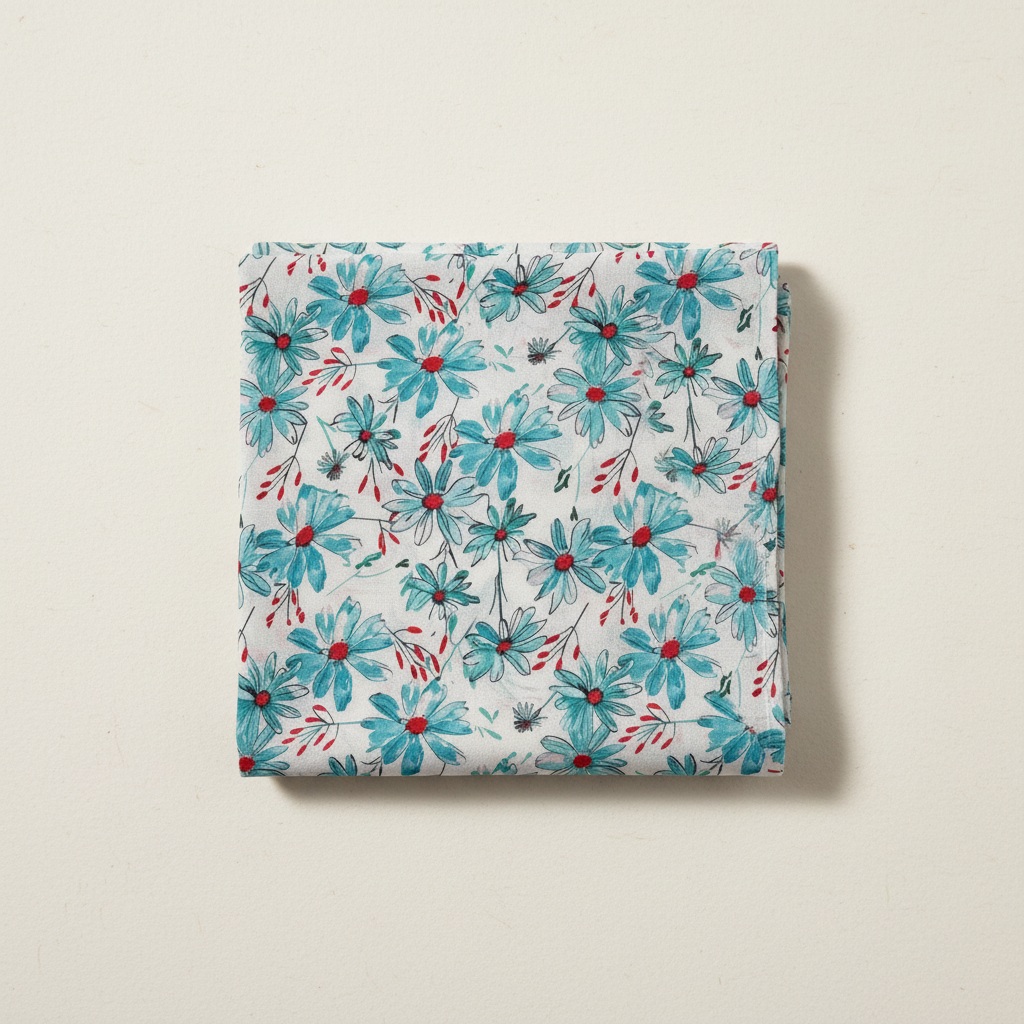 Poly-Muslin Flowers and Shades of Blue Digitally Printed Muslin