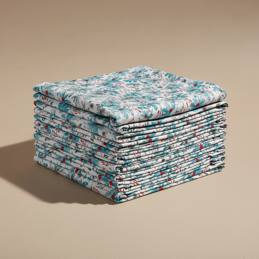 Poly-Muslin Flowers and Shades of Blue Digitally Printed Muslin