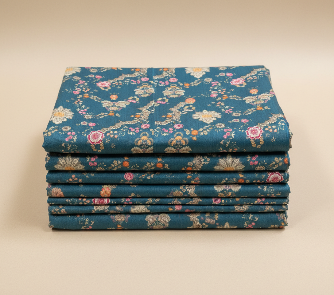 Pure Tissue Silk Flower Vase Deep Blue Digitally Printed Pure Tissue Silk