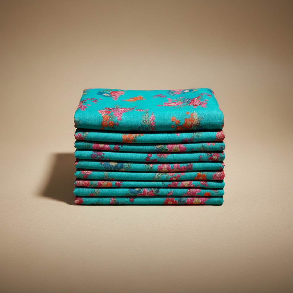 Pure Tissue Silk Floral Turquoise Blue Digitally Printed Pure Tissue Silk