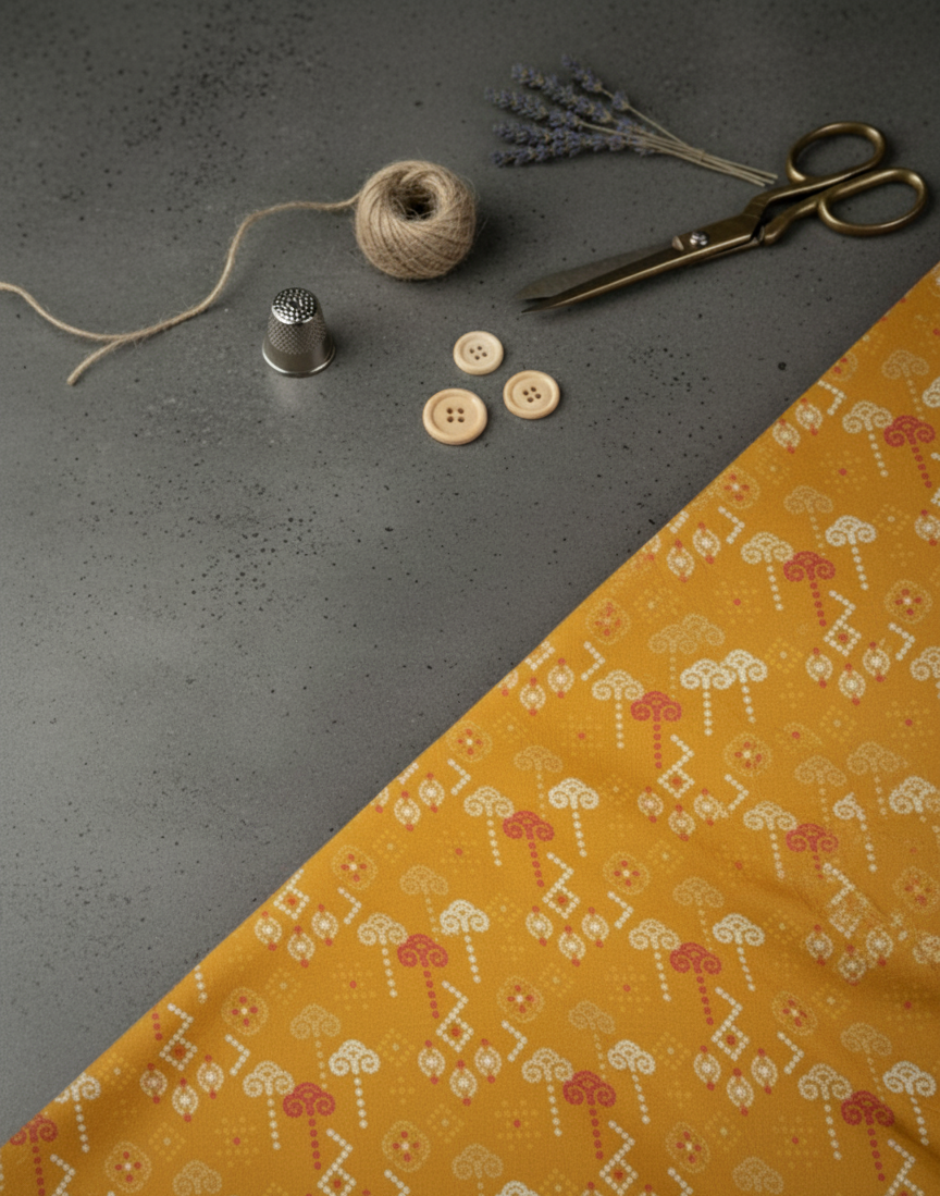 Pure Viscose Chiffon Bandhani Mustard Digitally Printed Chinnon Chiffon