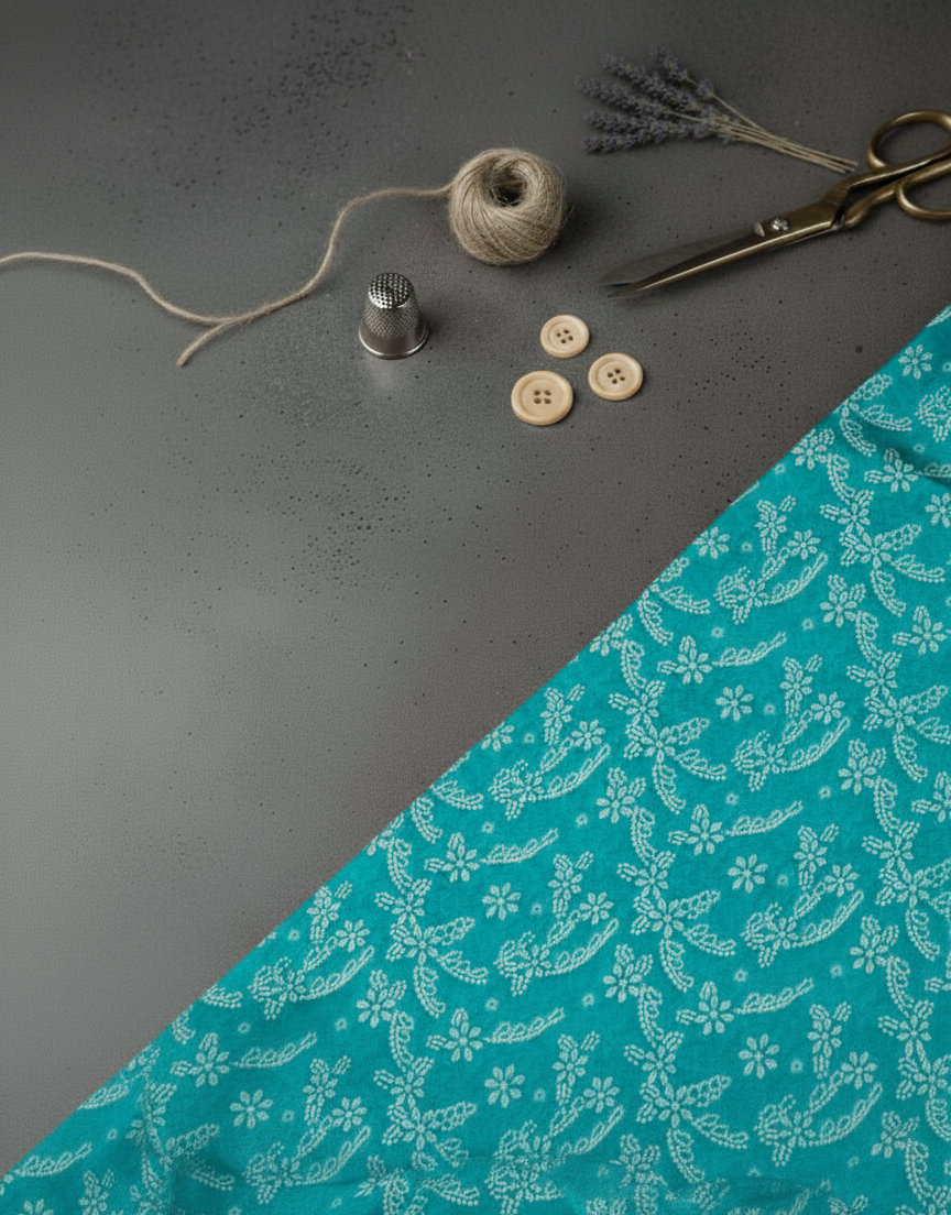 Pure Viscose Chiffon Bandhani Petals Teal Blue Digitally Printed Pure Chinnon Chiffon