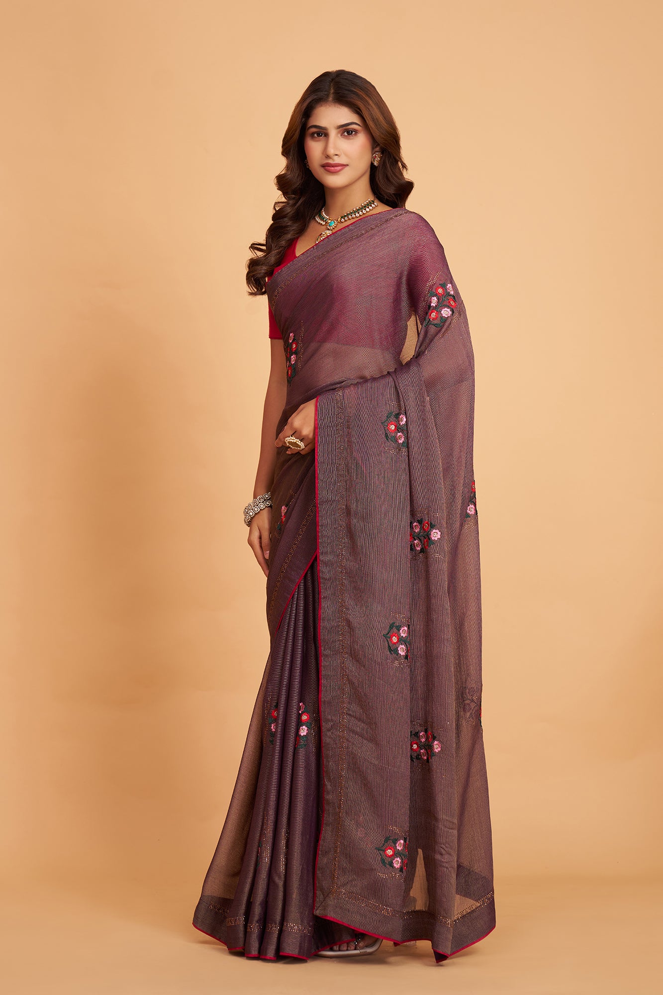 Purple Braso Silk  Work With  Diamond Saree