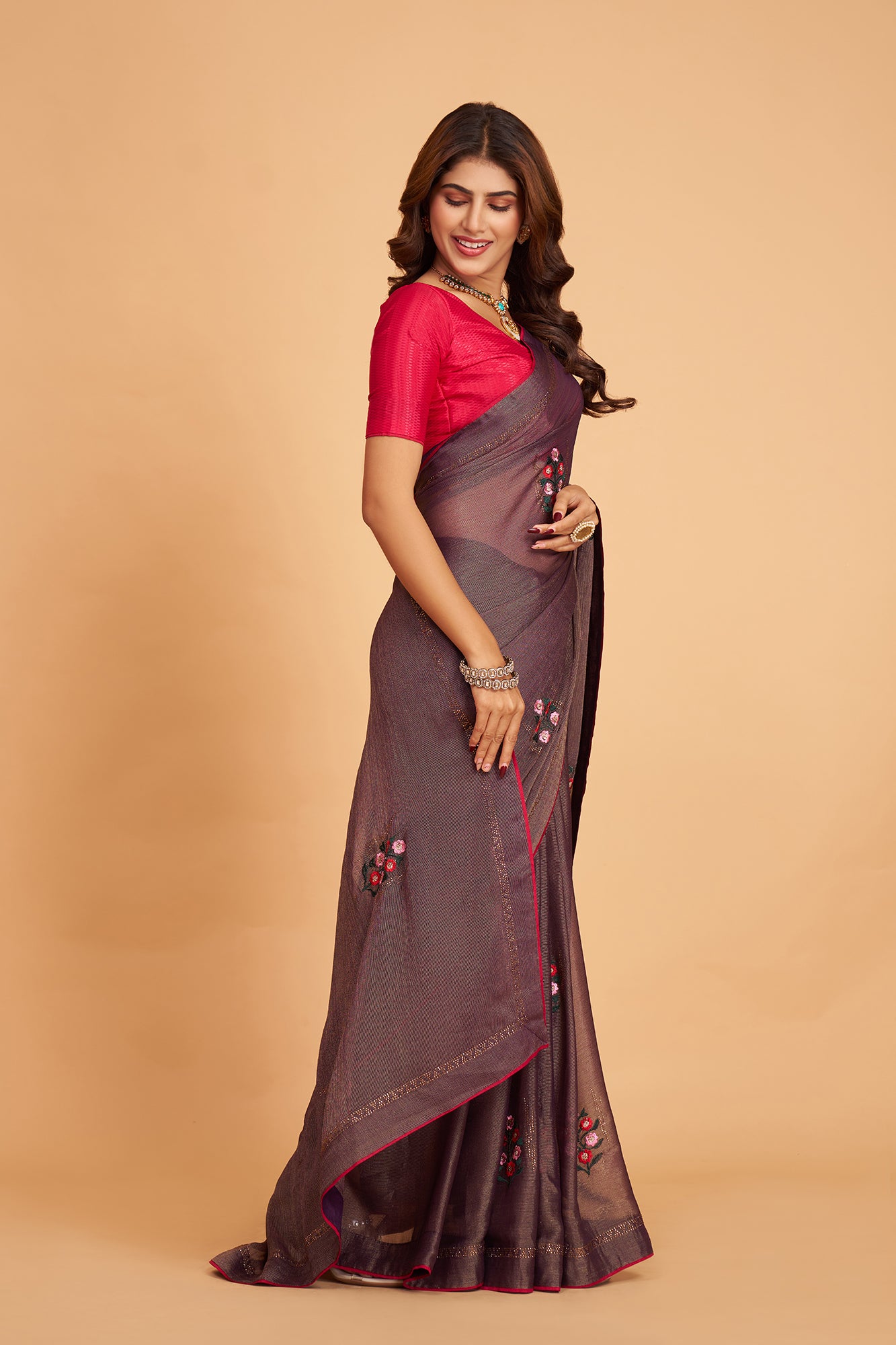 Purple Braso Silk  Work With  Diamond Saree