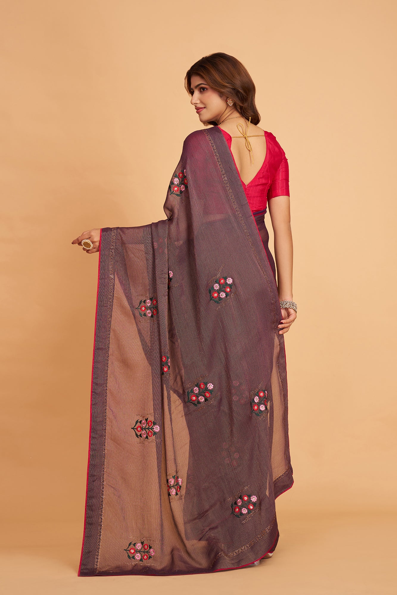 Purple Braso Silk  Work With  Diamond Saree