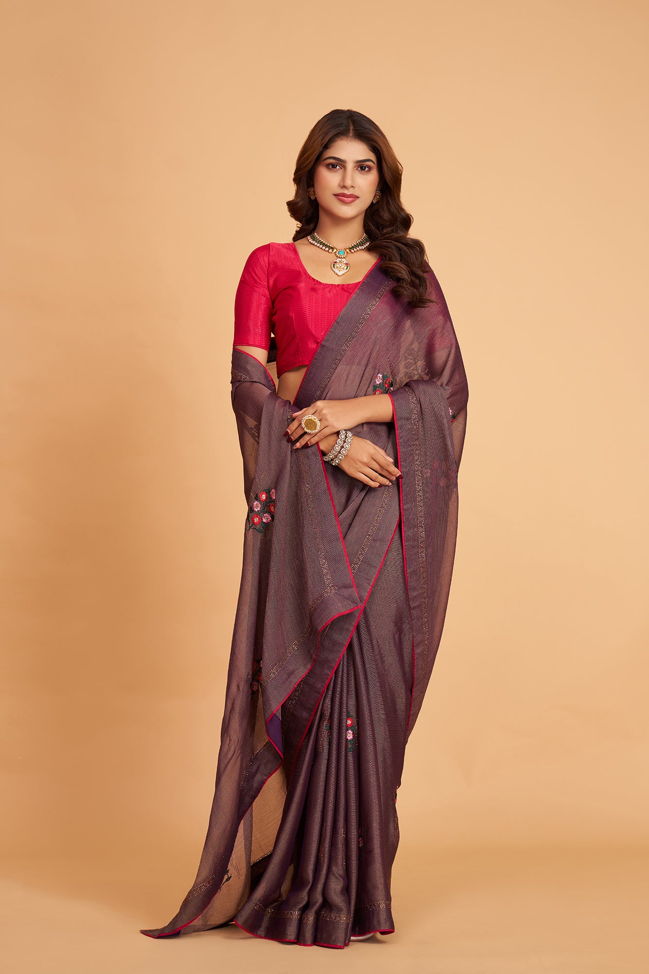 Purple Braso Silk  Work With  Diamond Saree