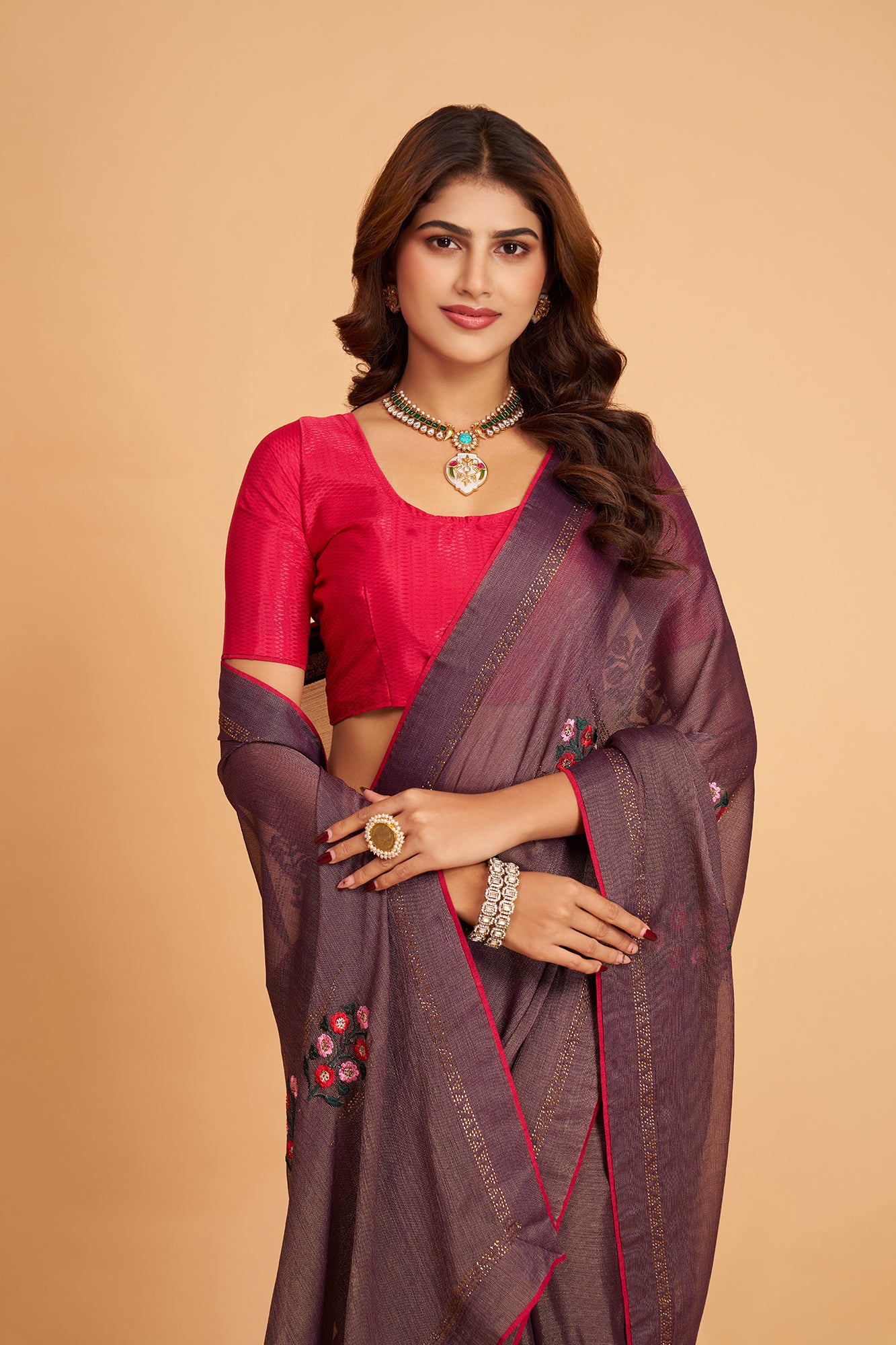 Purple Braso Silk  Work With  Diamond Saree