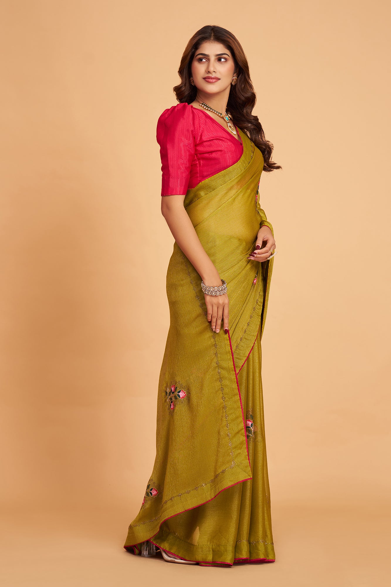Golden Yellow Braso Silk Work With Diamond Saree