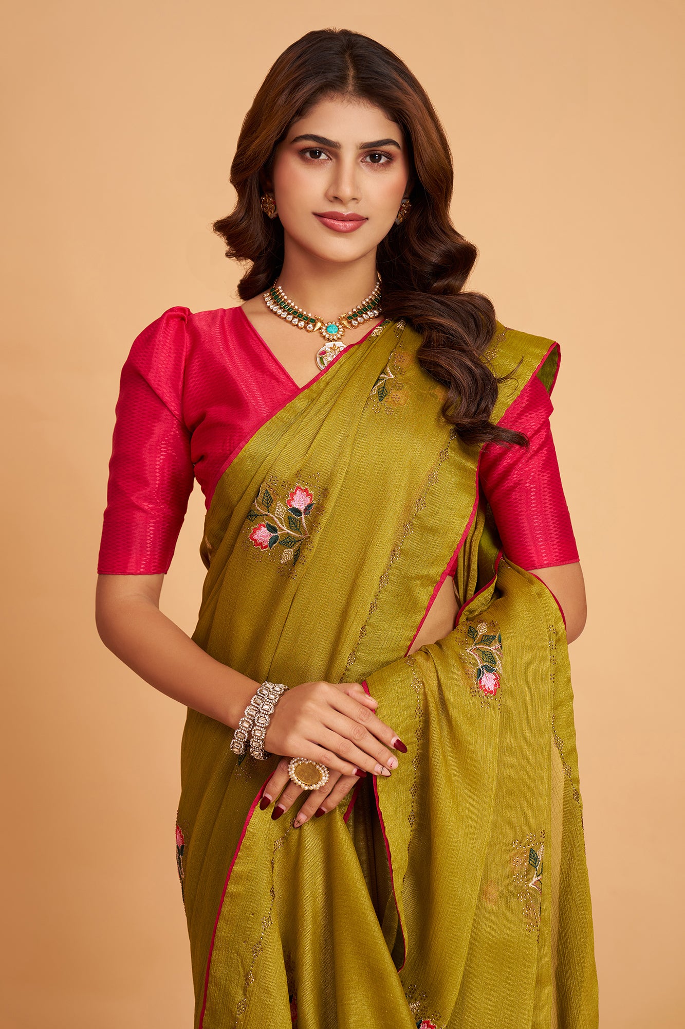Golden Yellow Braso Silk Work With Diamond Saree