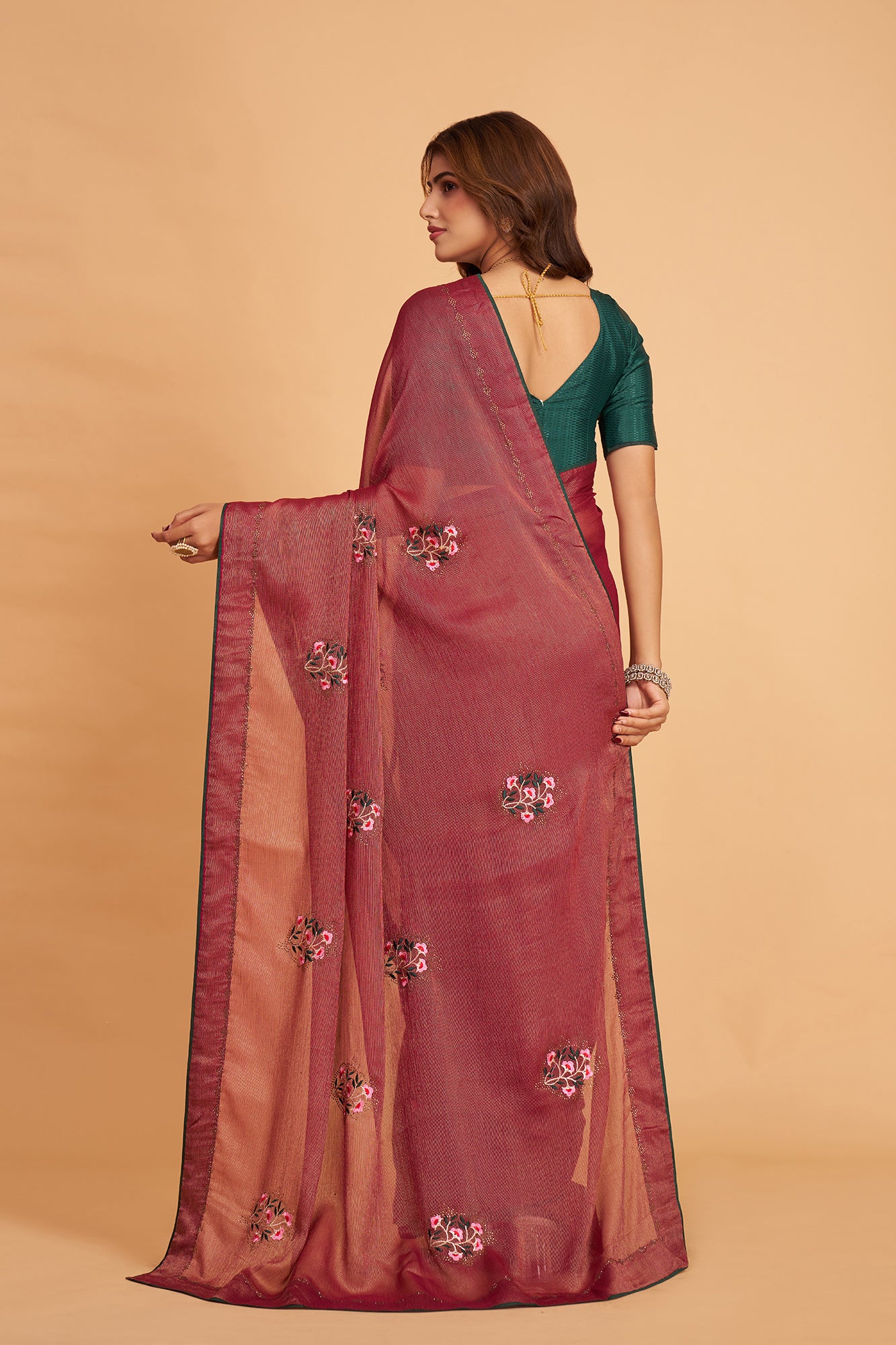 Brown Braso Silk Work With Diamond Saree