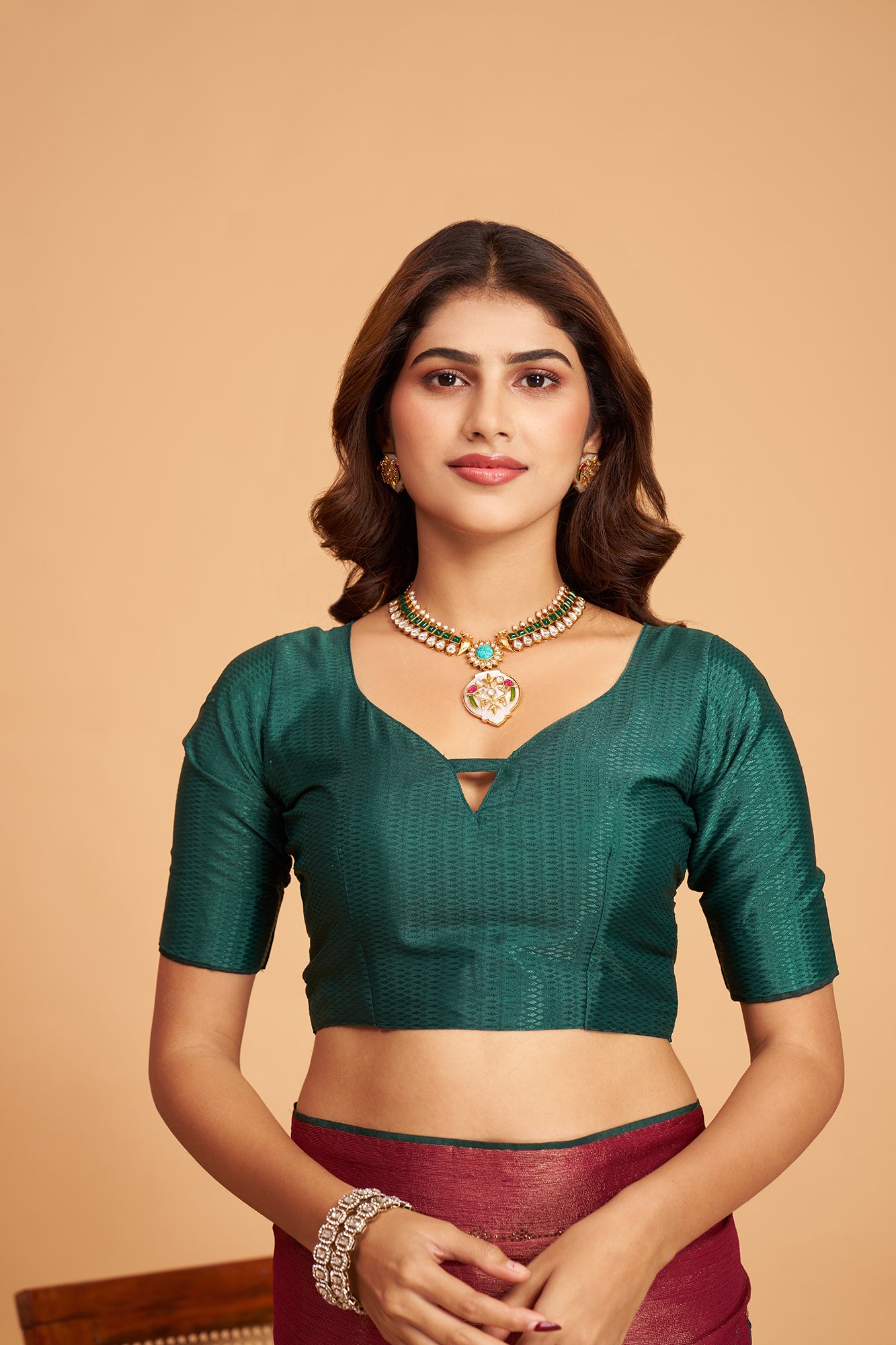 Brown Braso Silk Work With Diamond Saree