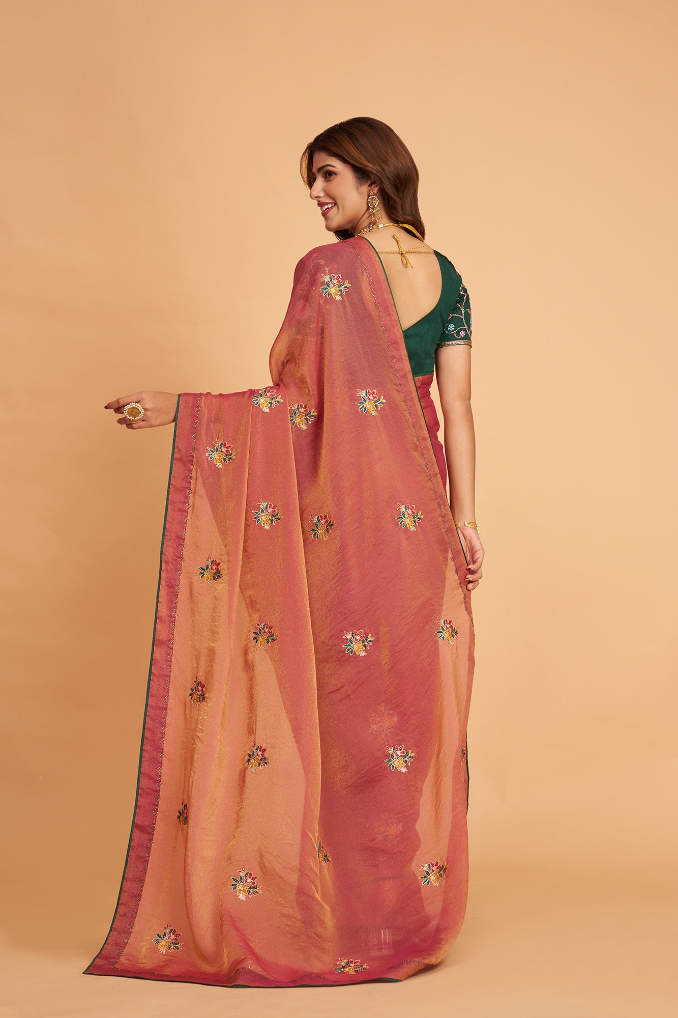 Golden Brown Braso Silk  Work With  Diamond Saree