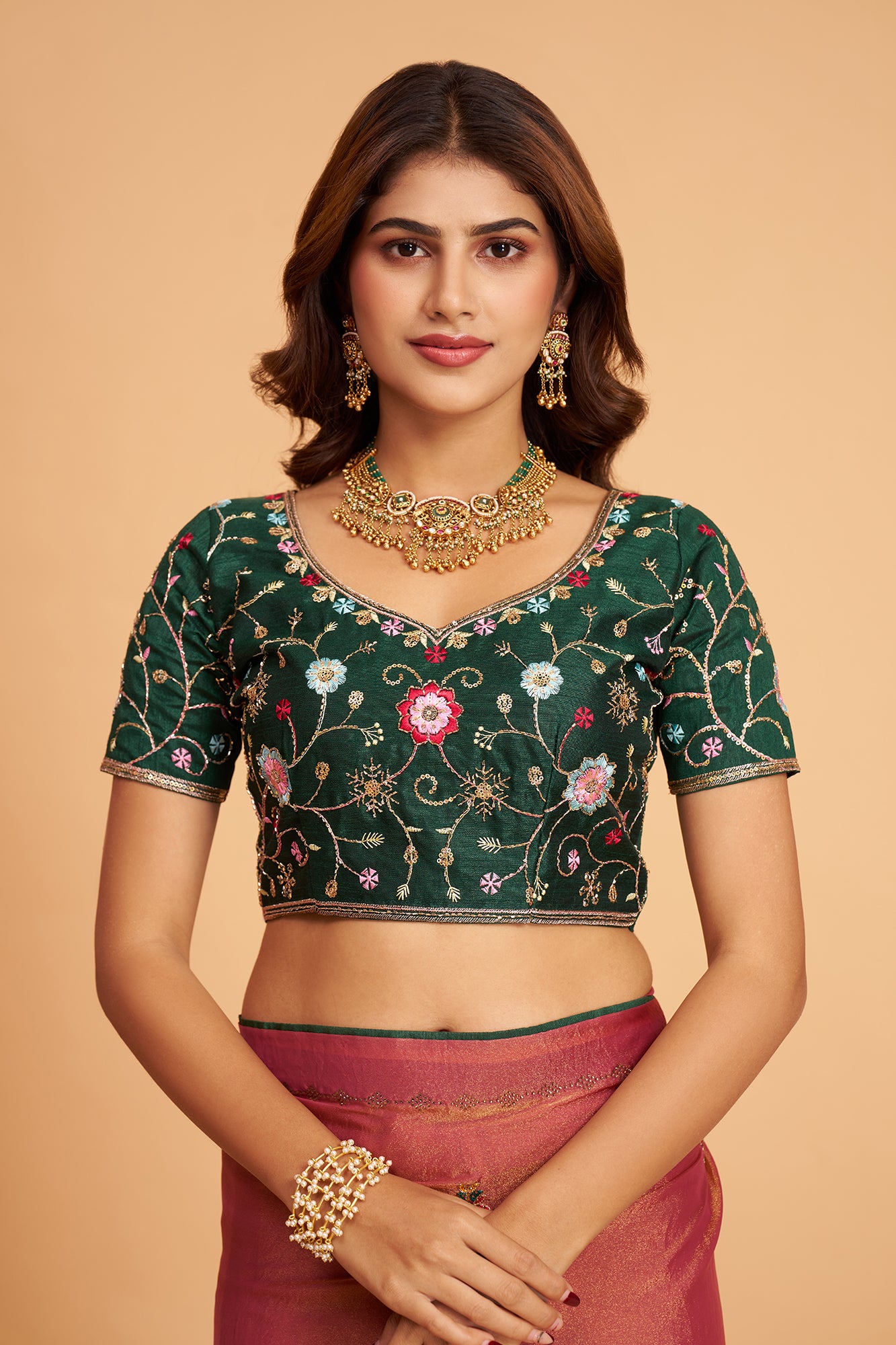 Golden Brown Braso Silk  Work With  Diamond Saree