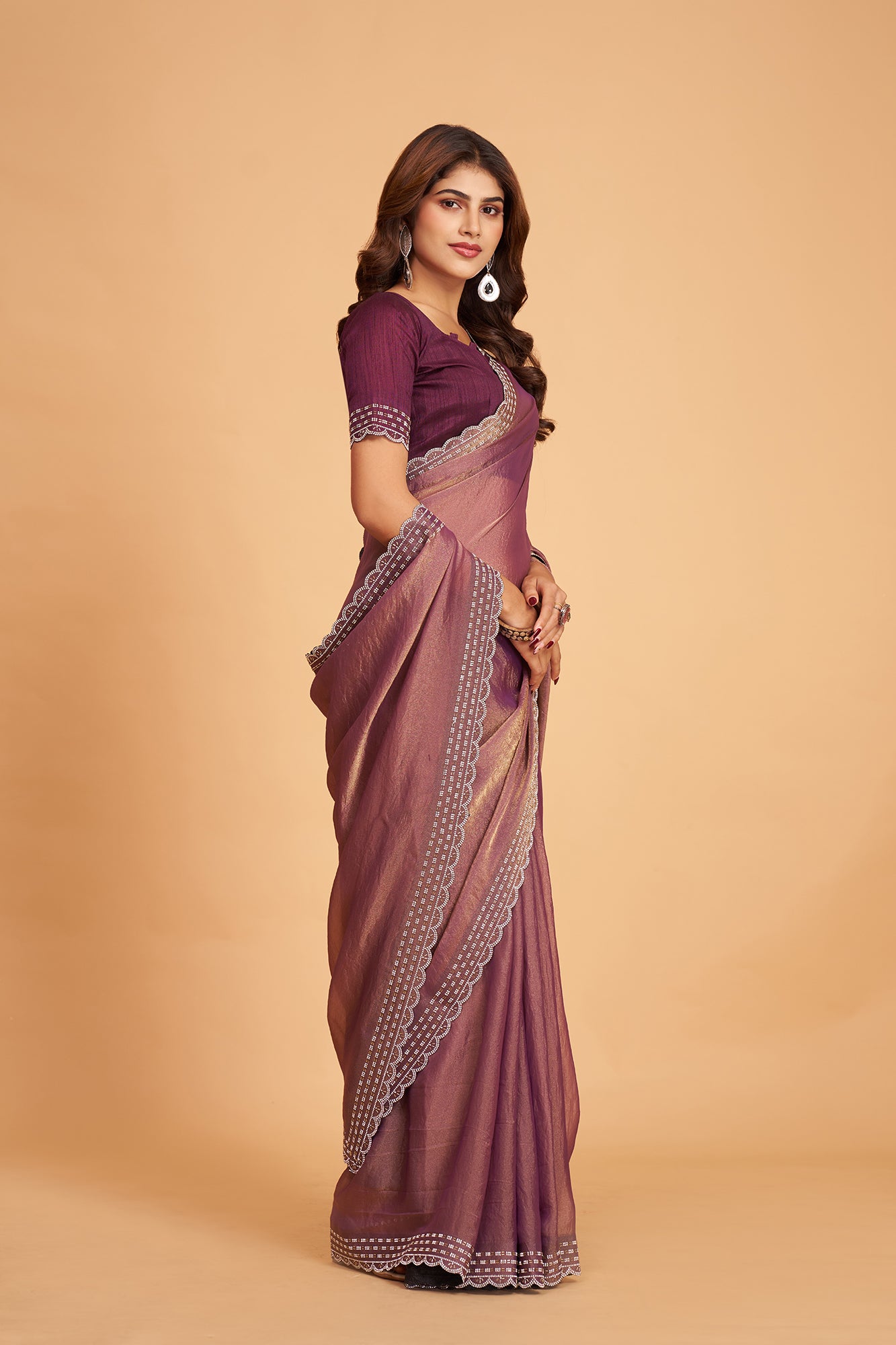 Burgundy Silk With Diamond Border Saree