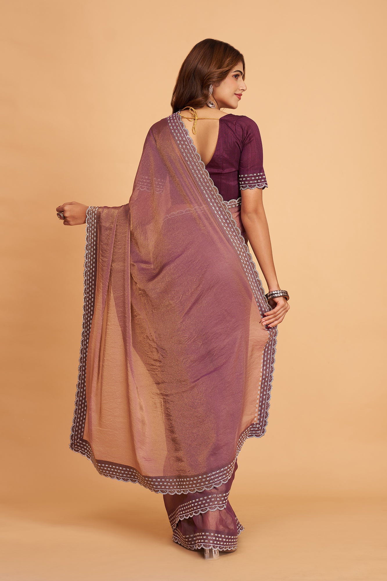 Burgundy Silk With Diamond Border Saree