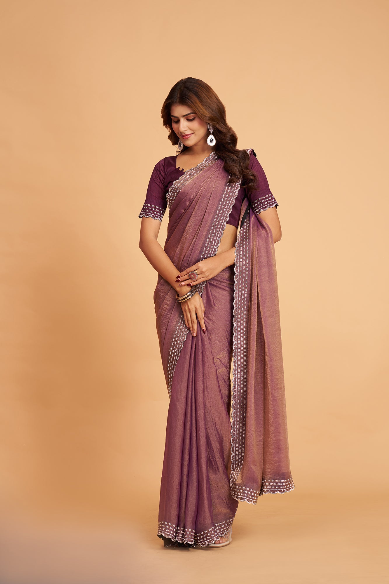 Burgundy Silk With Diamond Border Saree
