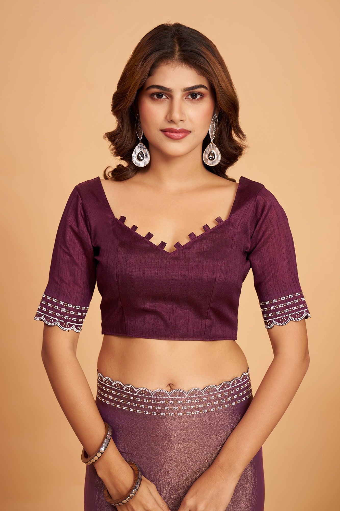 Burgundy Silk With Diamond Border Saree