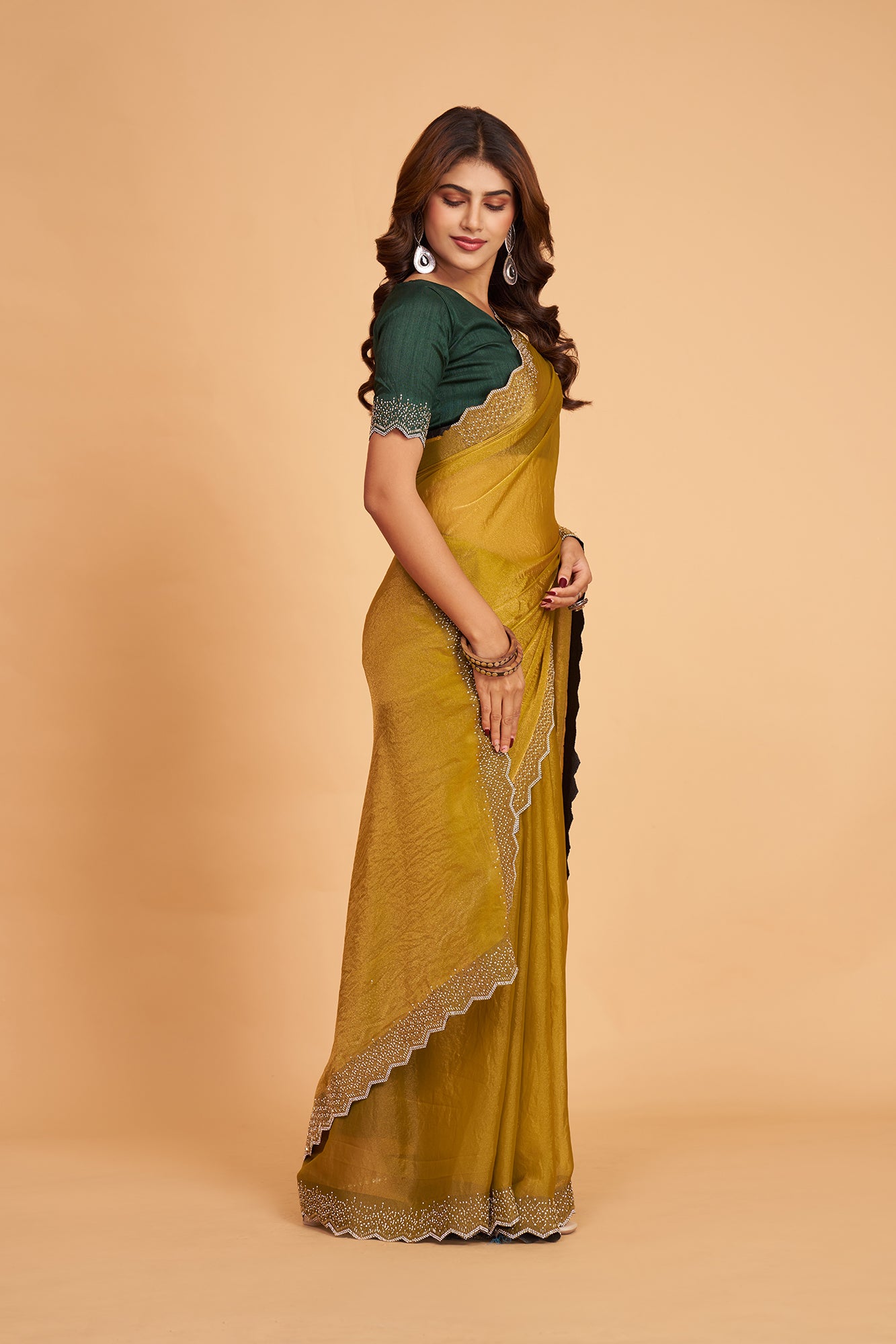 Mustard Silk With Diamond Border Saree