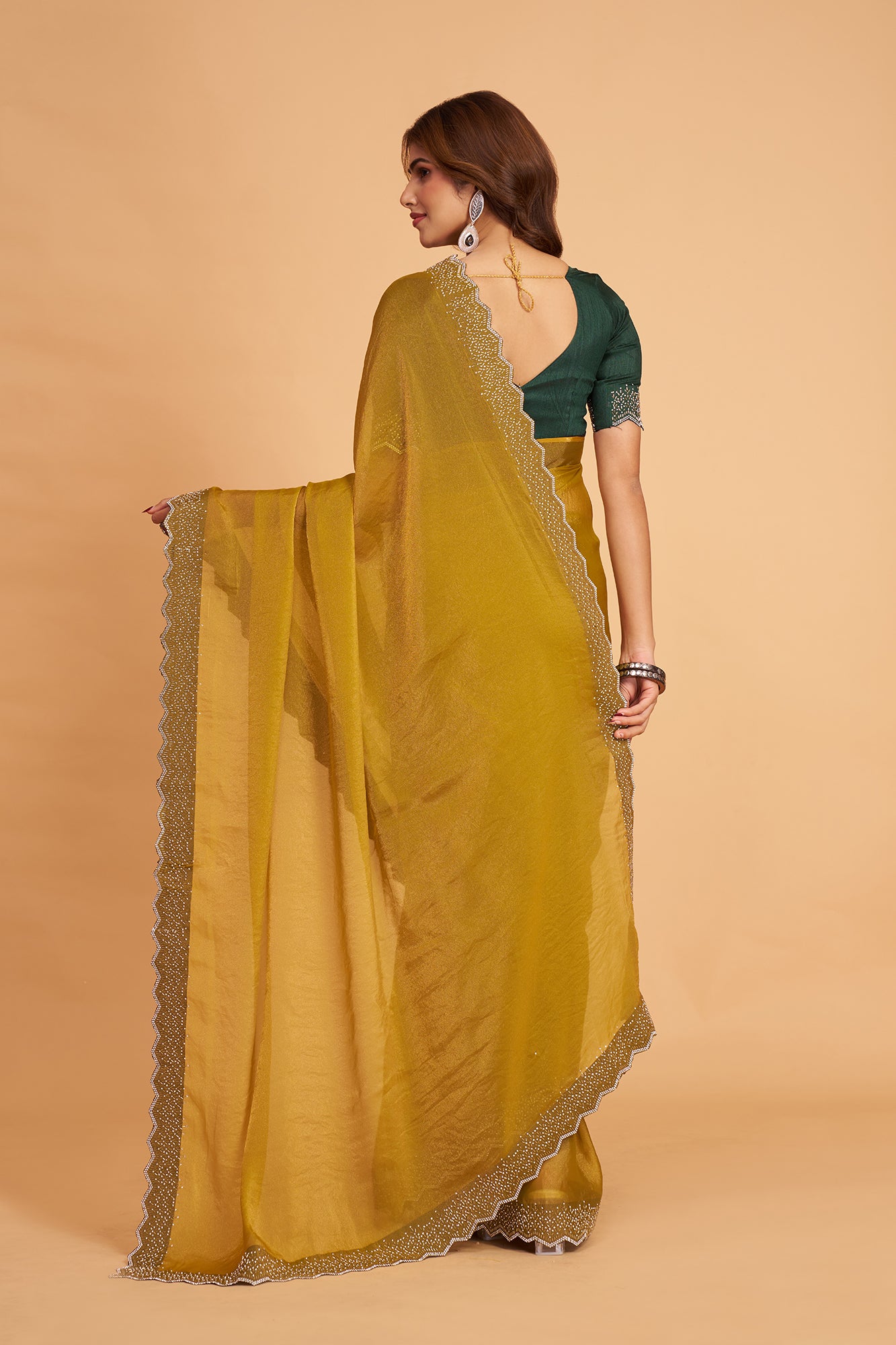 Mustard Silk With Diamond Border Saree