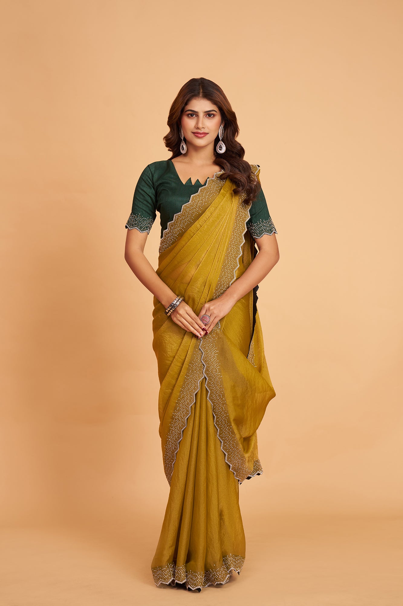 Mustard Silk With Diamond Border Saree