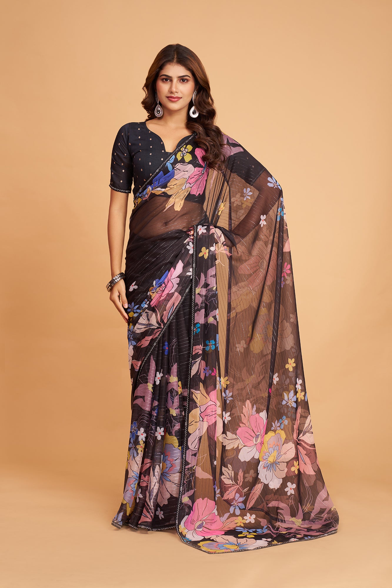 Black Lining With daimond Print Saree
