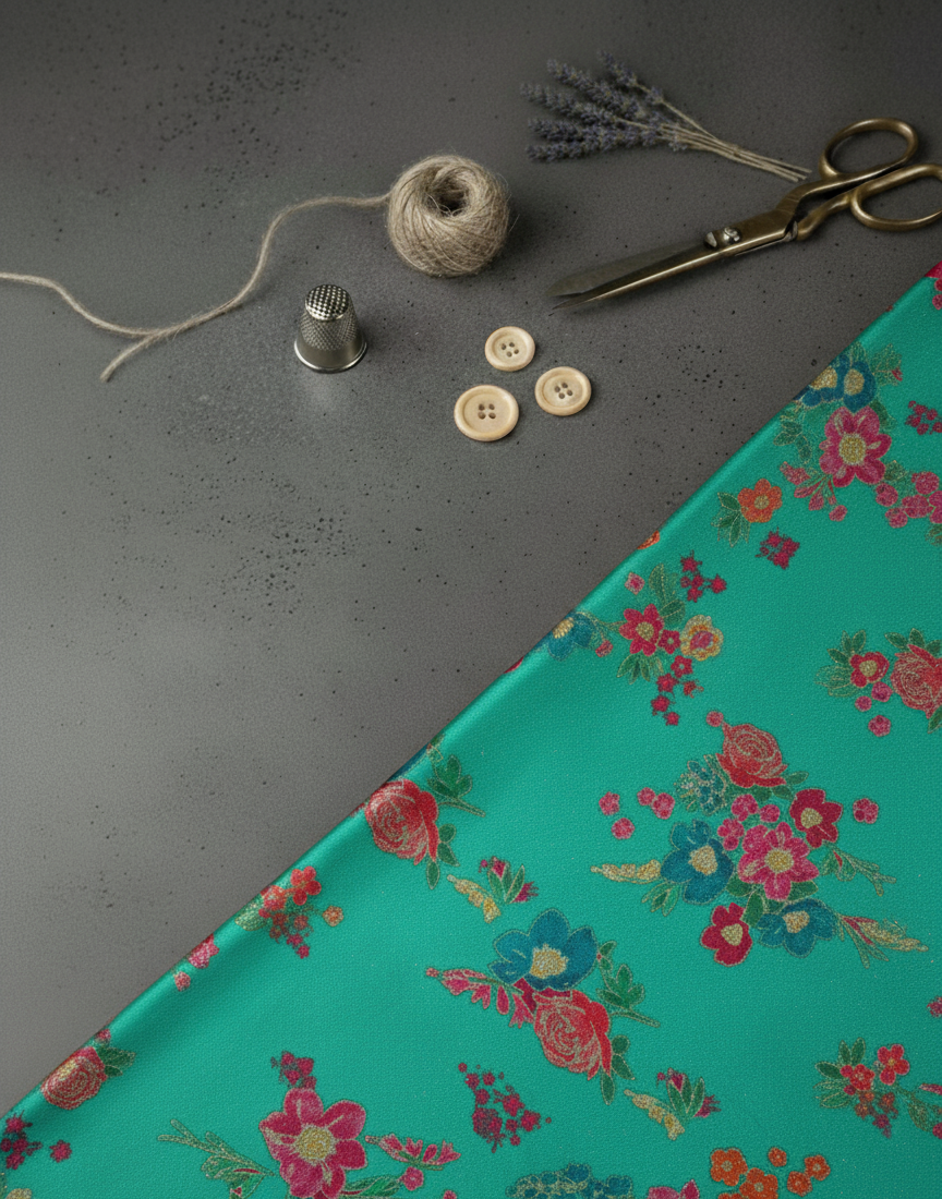 Pure Tissue Silk Floral Turquoise Blue Digitally Printed Pure Tissue Silk