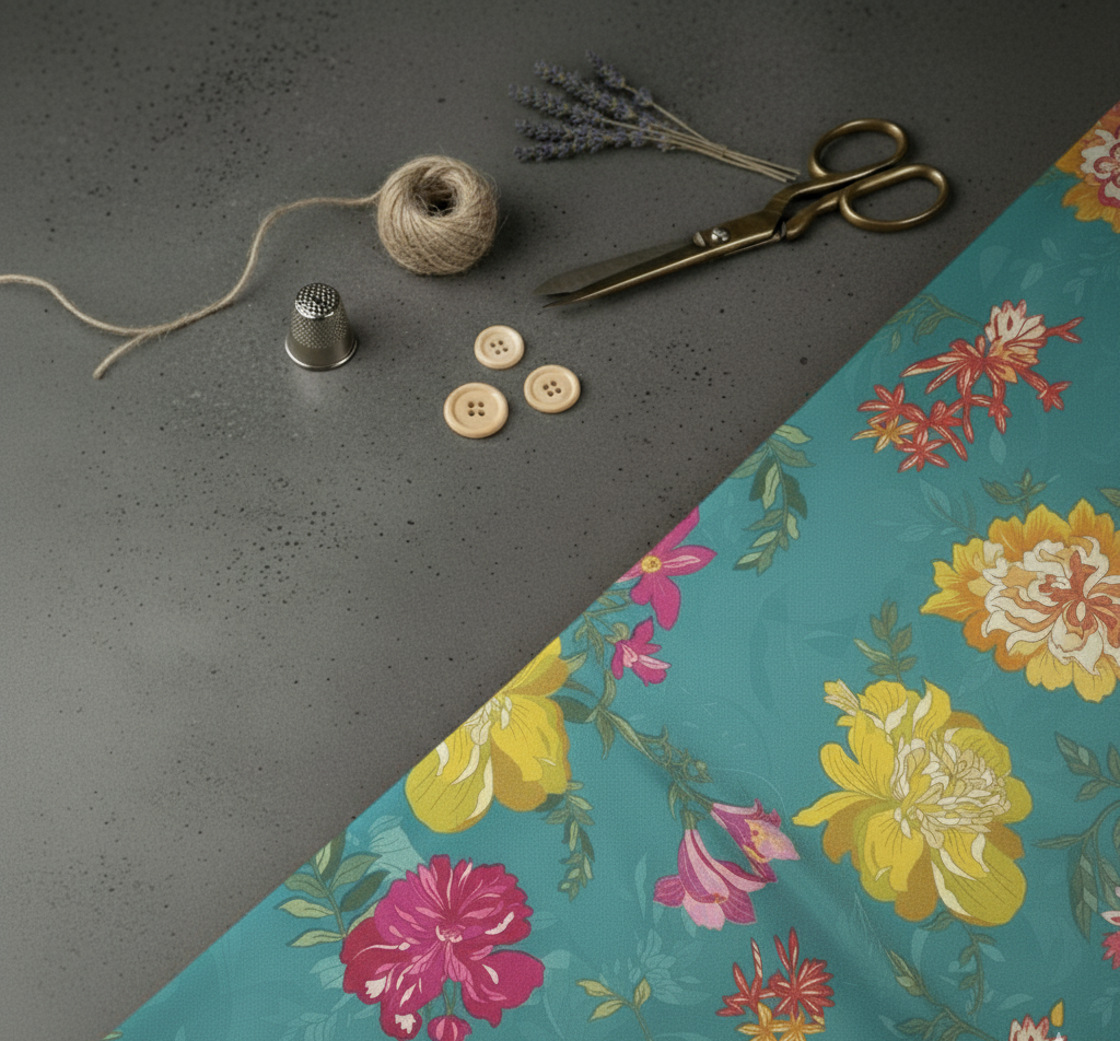 Pure Tissue Silk - Pure Tissue Floral Turquoise