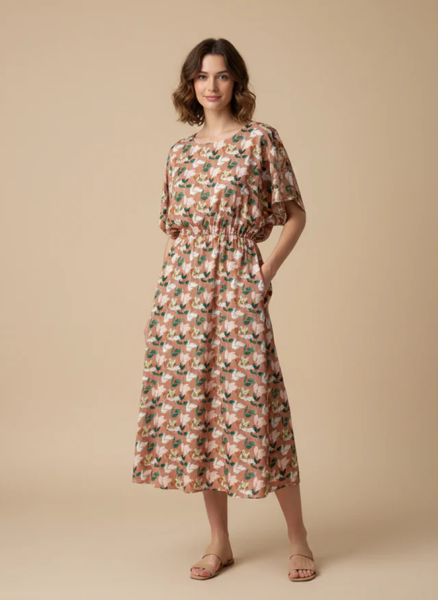 Poly-Muslin Tropical Earthly Beige Digitally Printed Muslin