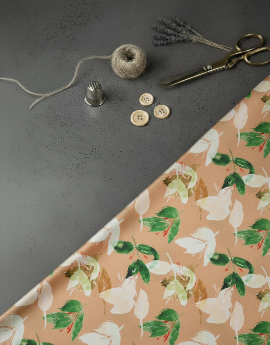 Poly-Muslin Tropical Earthly Beige Digitally Printed Muslin