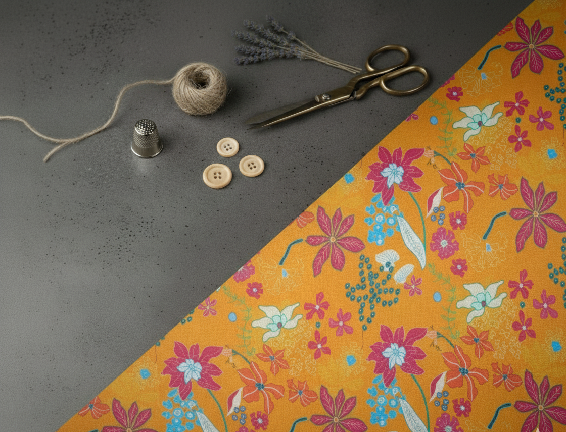 Pure Viscose Chiffon - Floral Yellow Digitally Printed