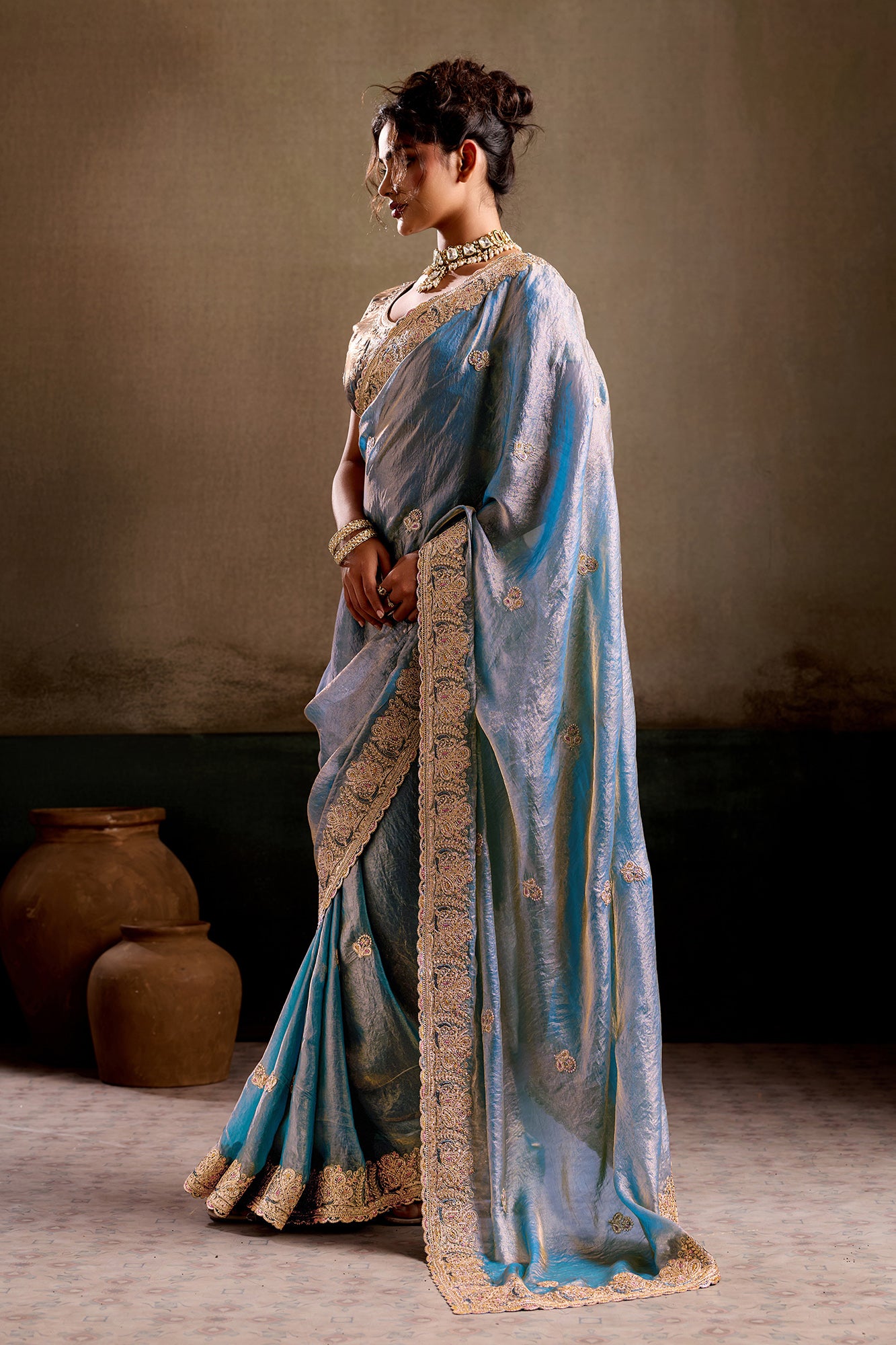 Bharavi Aqua Embroidered Fancy Saree