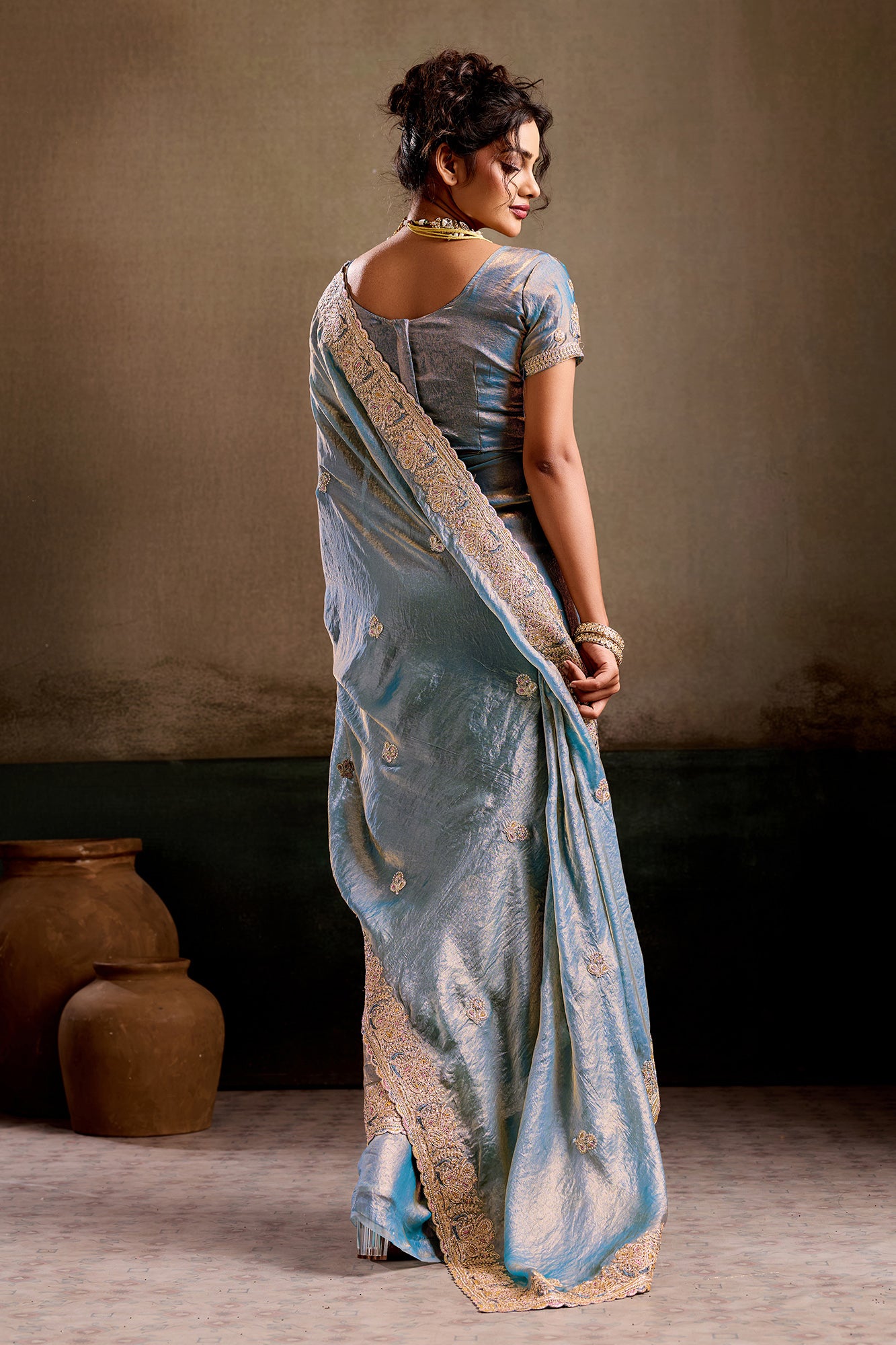 Bharavi Aqua Embroidered Fancy Saree