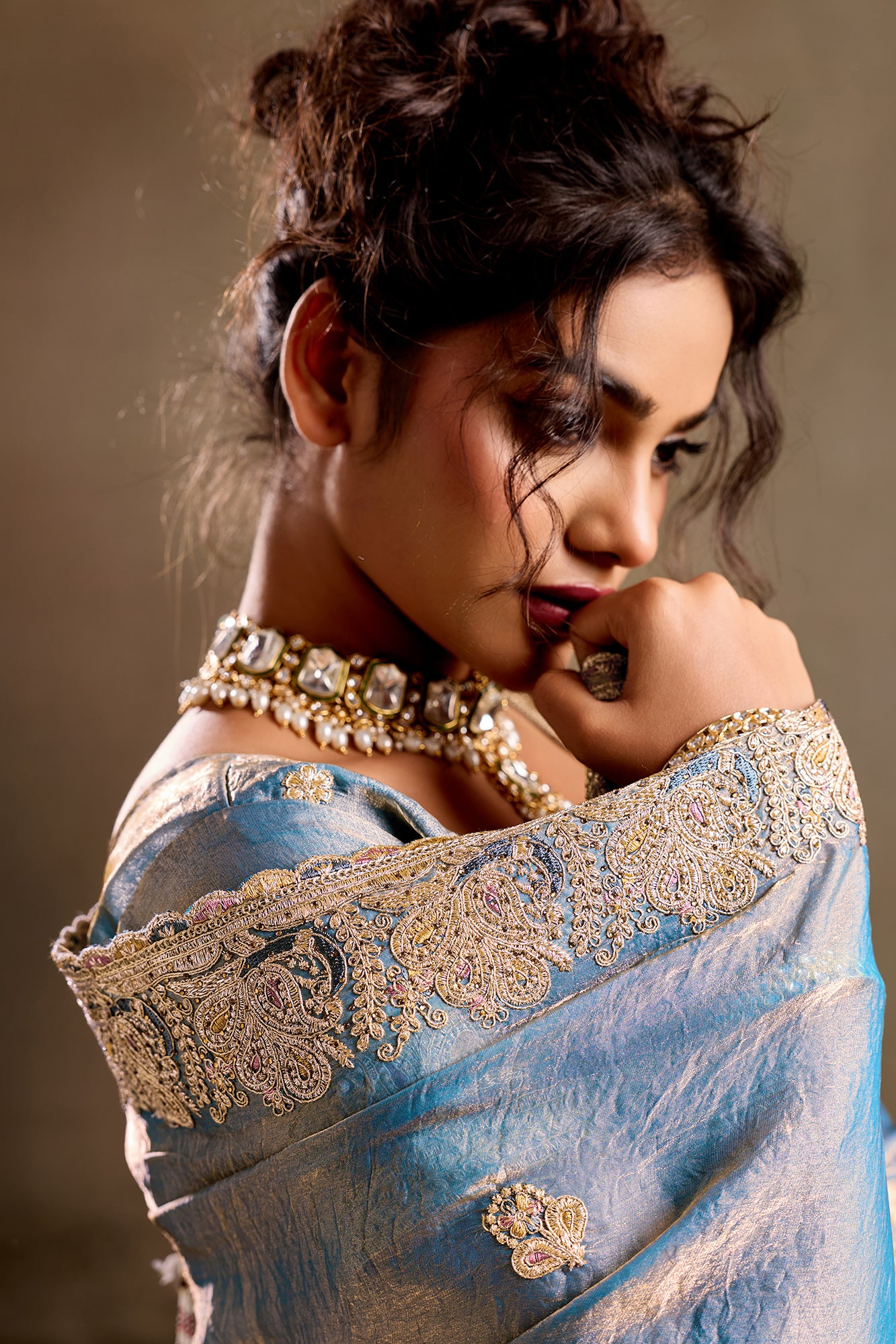 Bharavi Aqua Embroidered Fancy Saree