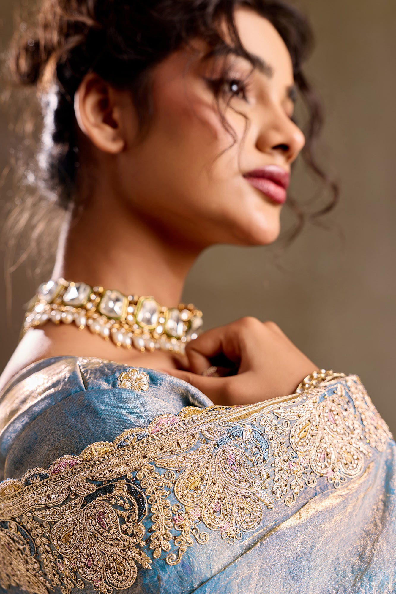 Bharavi Aqua Embroidered Fancy Saree