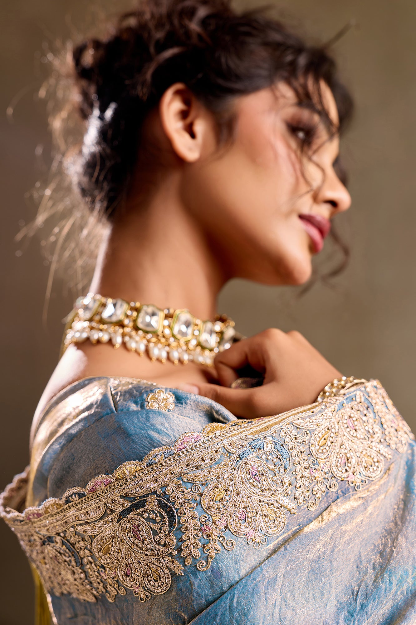 Bharavi Aqua Embroidered Fancy Saree